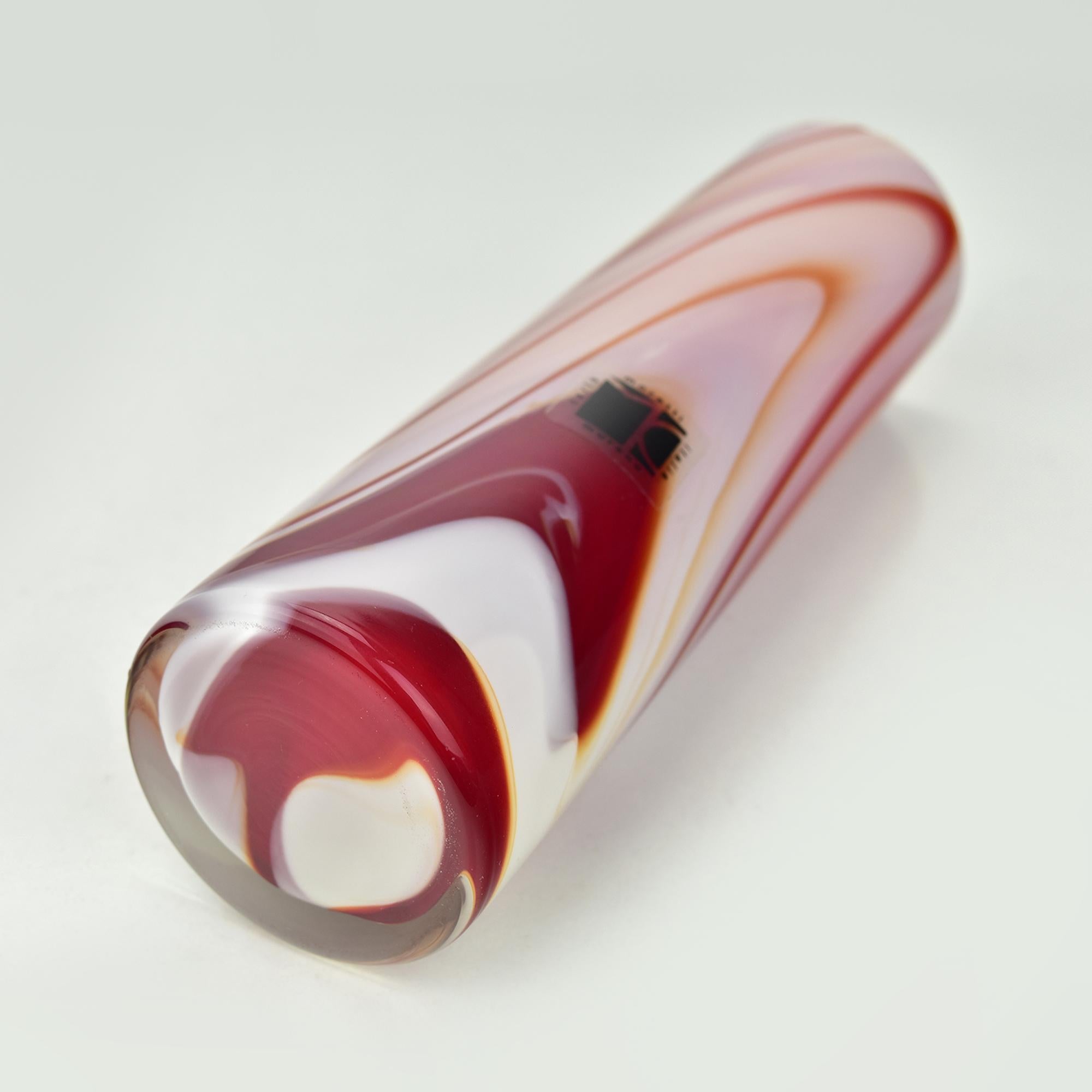 Late 20th Century Carlo Moretti Vase Marbled Agate Glass Red White Italian Studio Glass