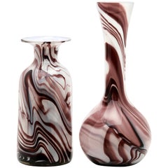 Carlo Moretti, 'Wave' Vases with Purple and White Marbled Decoration, 1970s