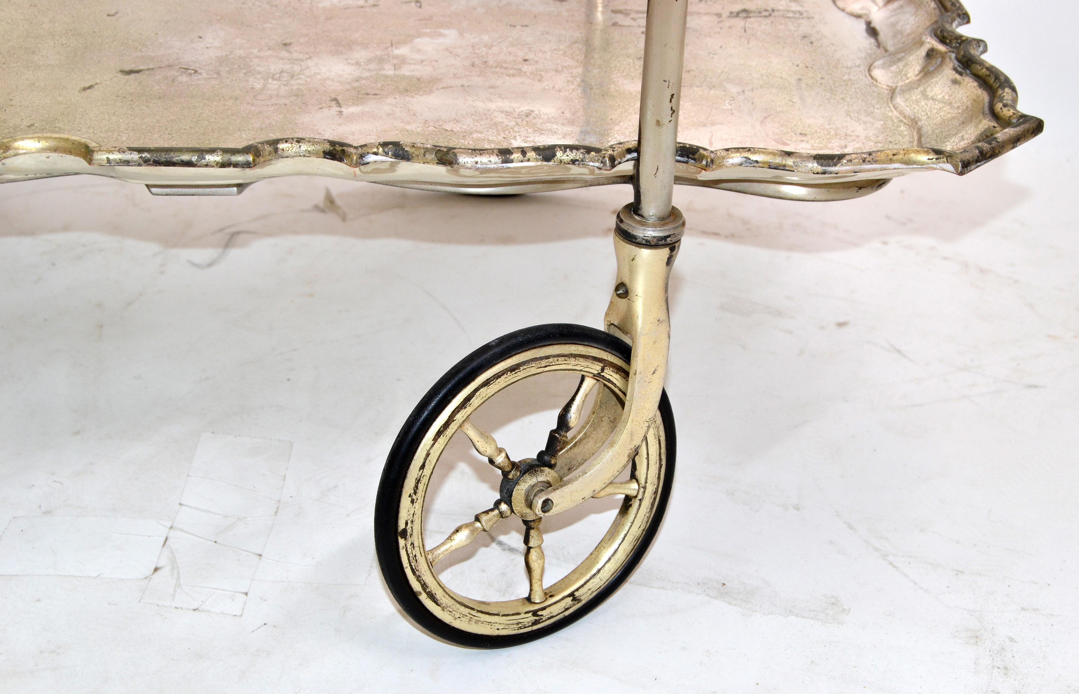 Carlo Mozzoni Italian Silvered 2-Tier Tray Bar Cart Neoclassical Original Wheels 6