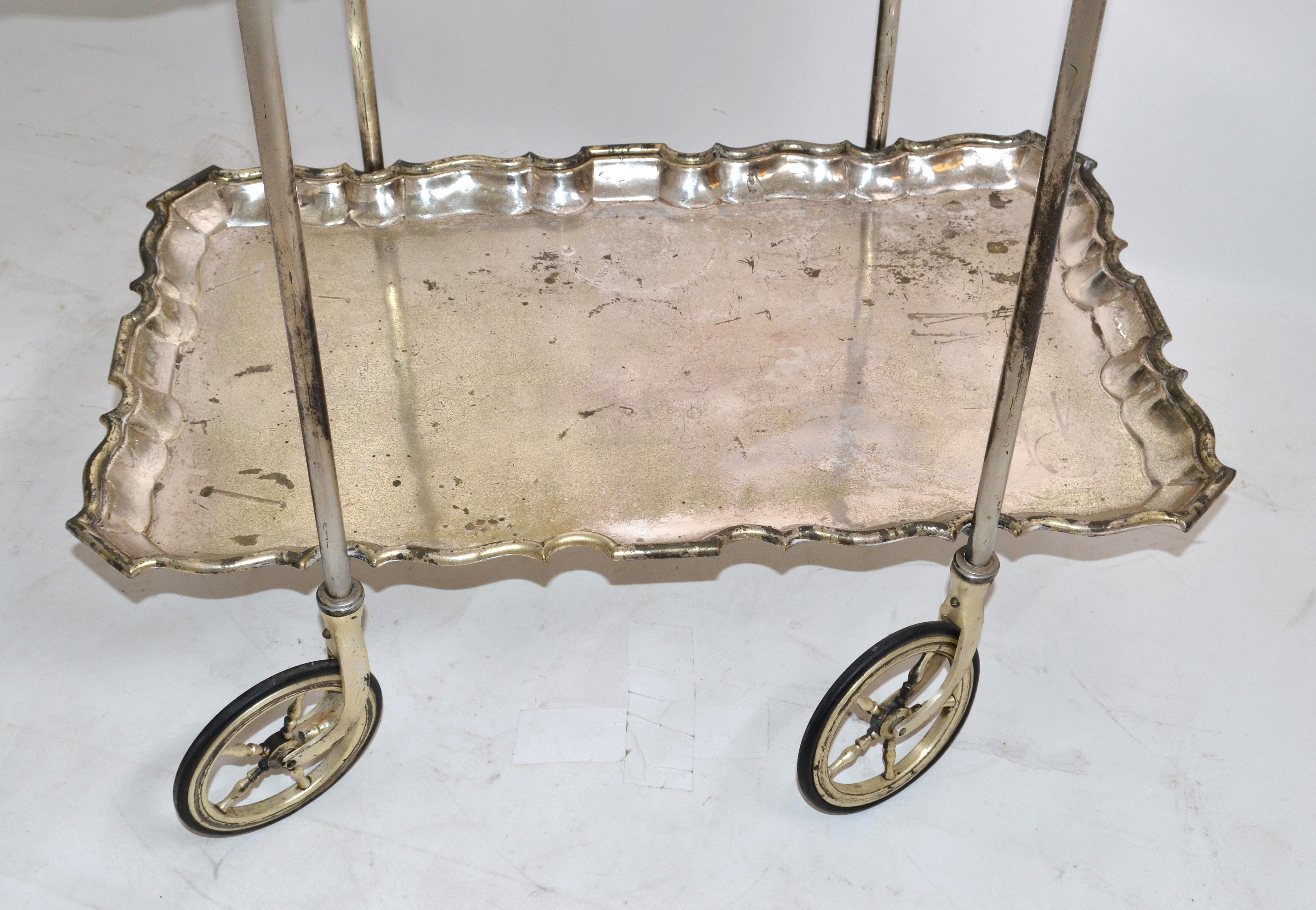 Carlo Mozzoni Italian Silvered 2-Tier Tray Bar Cart Neoclassical Original Wheels 7