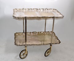Carlo Mozzoni Italian Silvered 2-Tier Tray Bar Cart Neoclassical Original Wheels