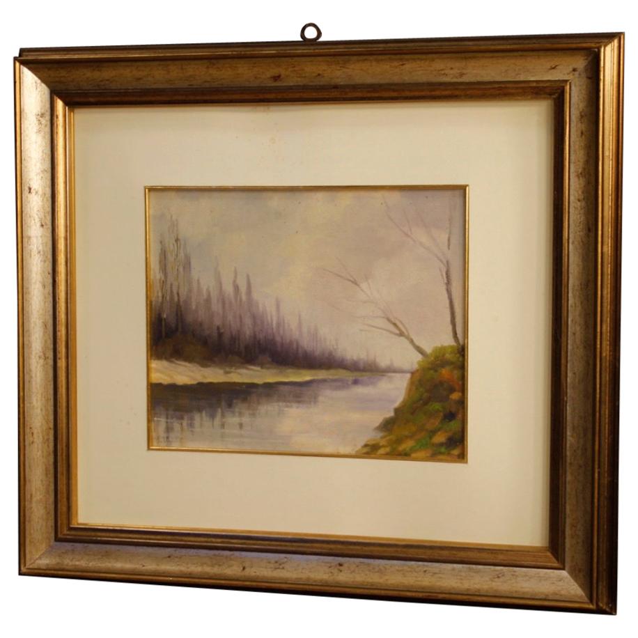 20th Century Oil on Board Italian Signed Carlo Musso Landscape Painting, 1950 For Sale