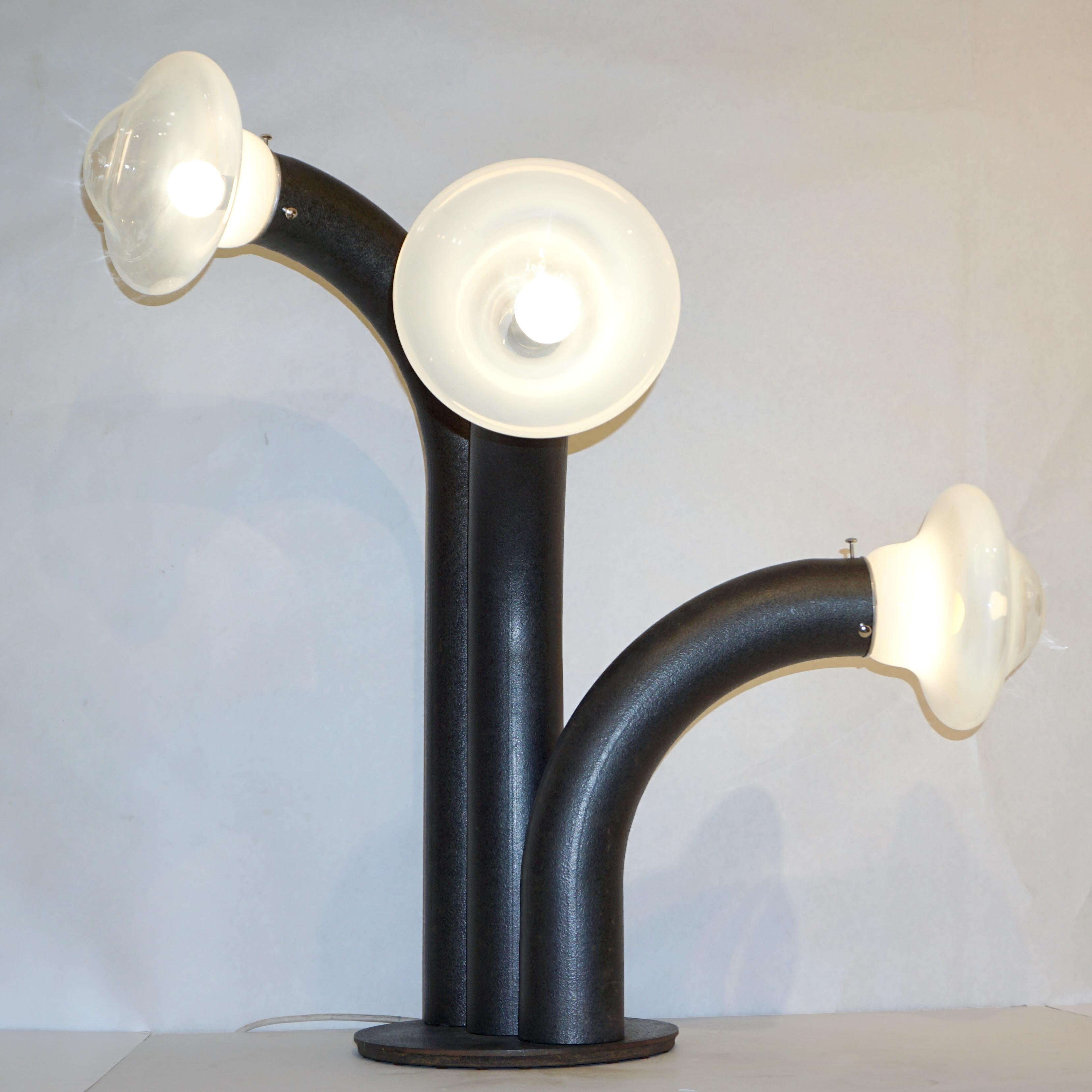 Carlo Nason 1970s Italian Modern Burnished Iron Swinging Lamp Sculpture 4