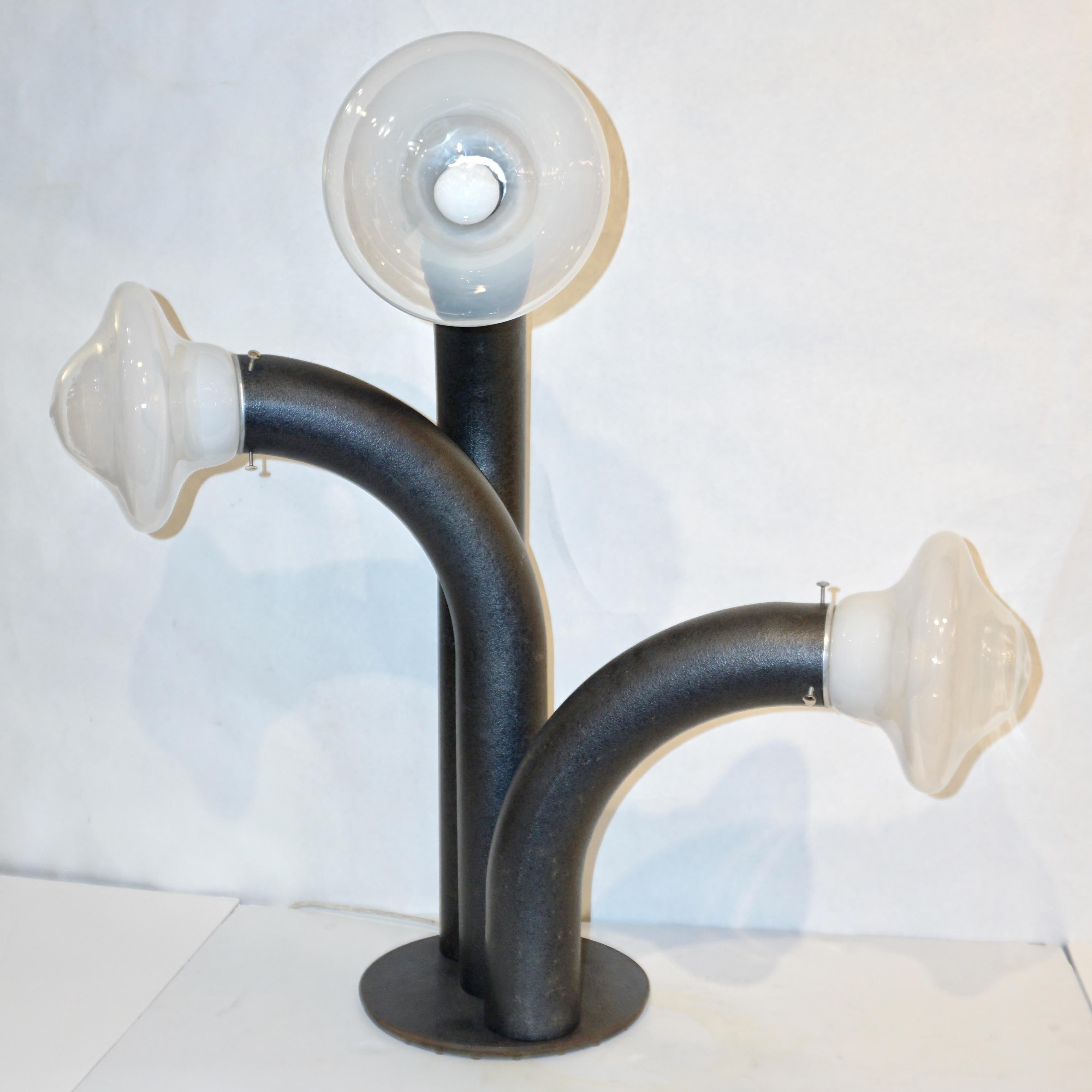 Carlo Nason 1970s Italian Modern Burnished Iron Swinging Lamp Sculpture 5