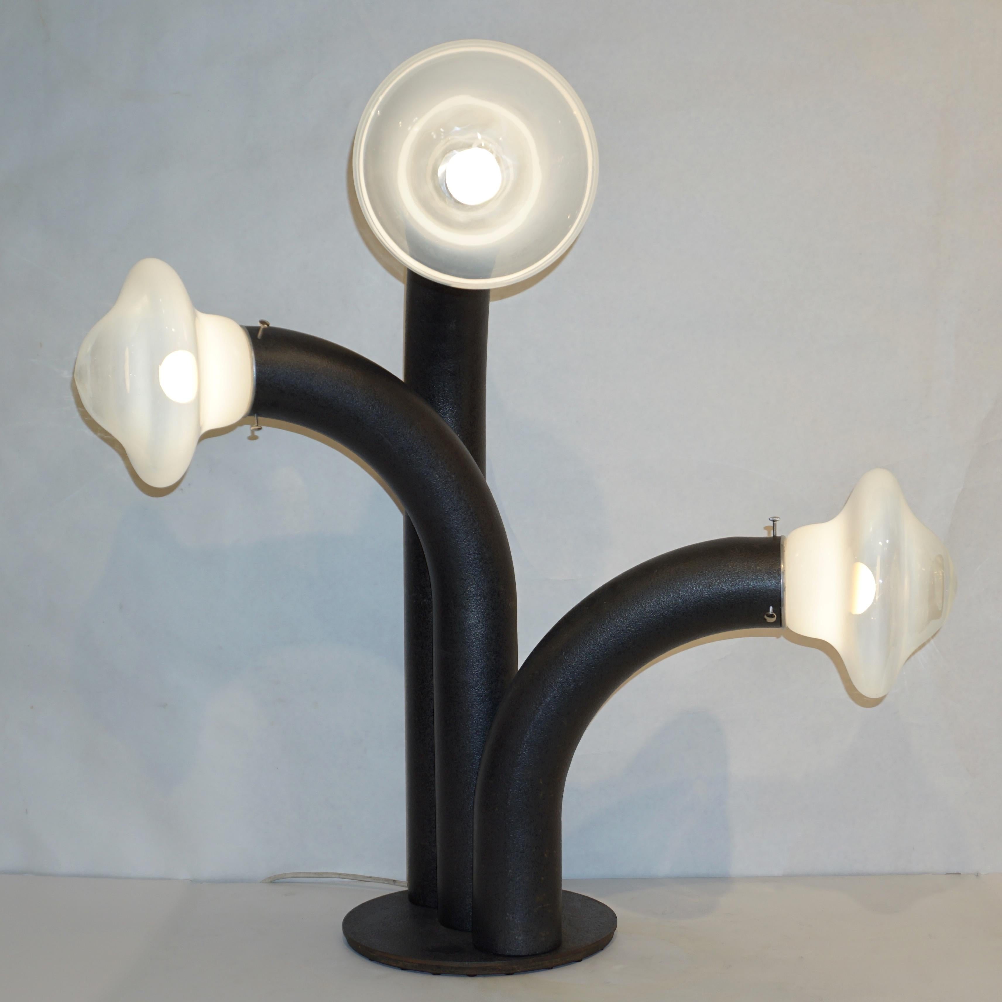 Carlo Nason 1970s Italian Modern Burnished Iron Swinging Lamp Sculpture 6