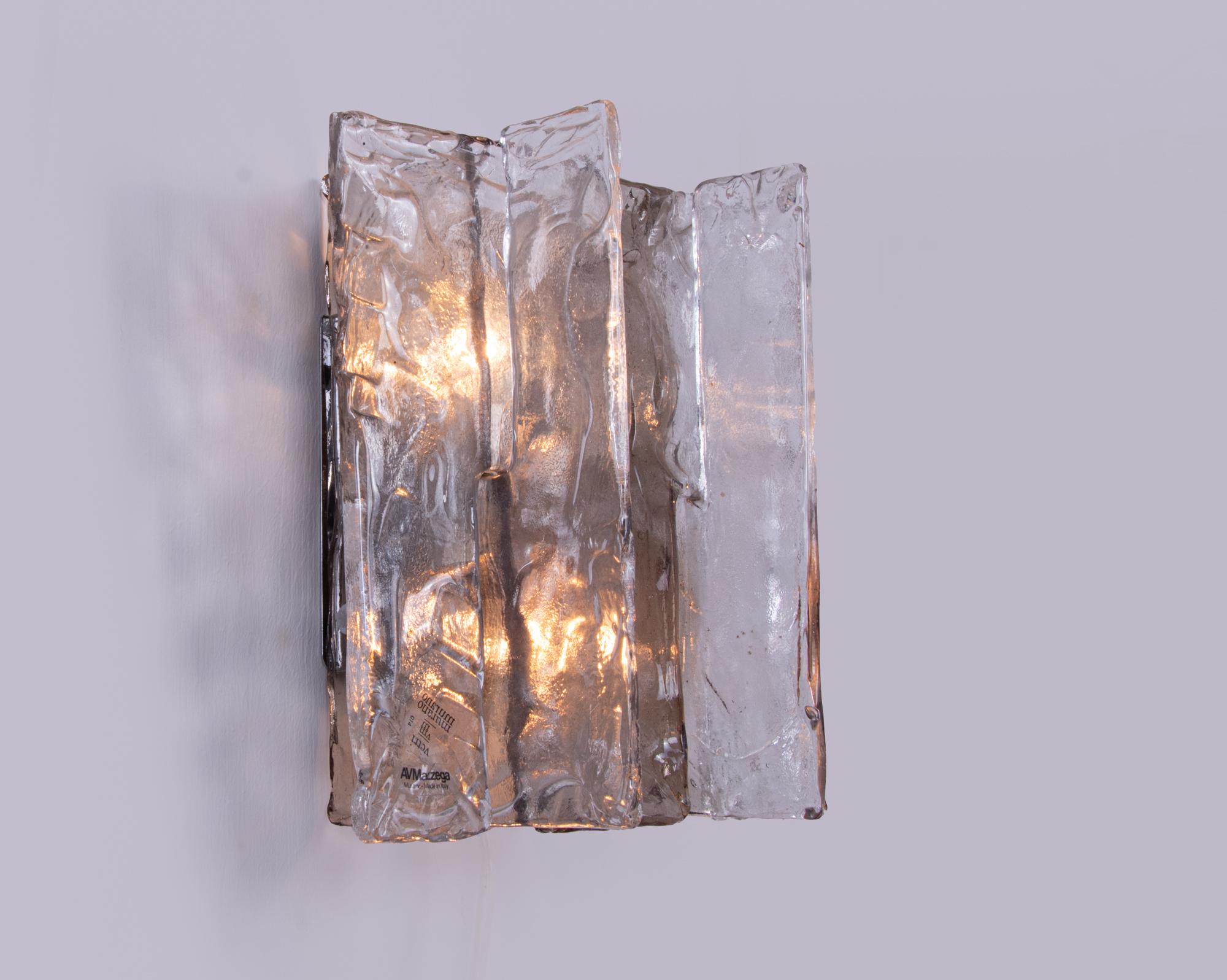 Mid-Century Modern Carlo Nason Amber Murano Wall Sconce Glass & Chrome by Mazzega, Italy, 1960s For Sale