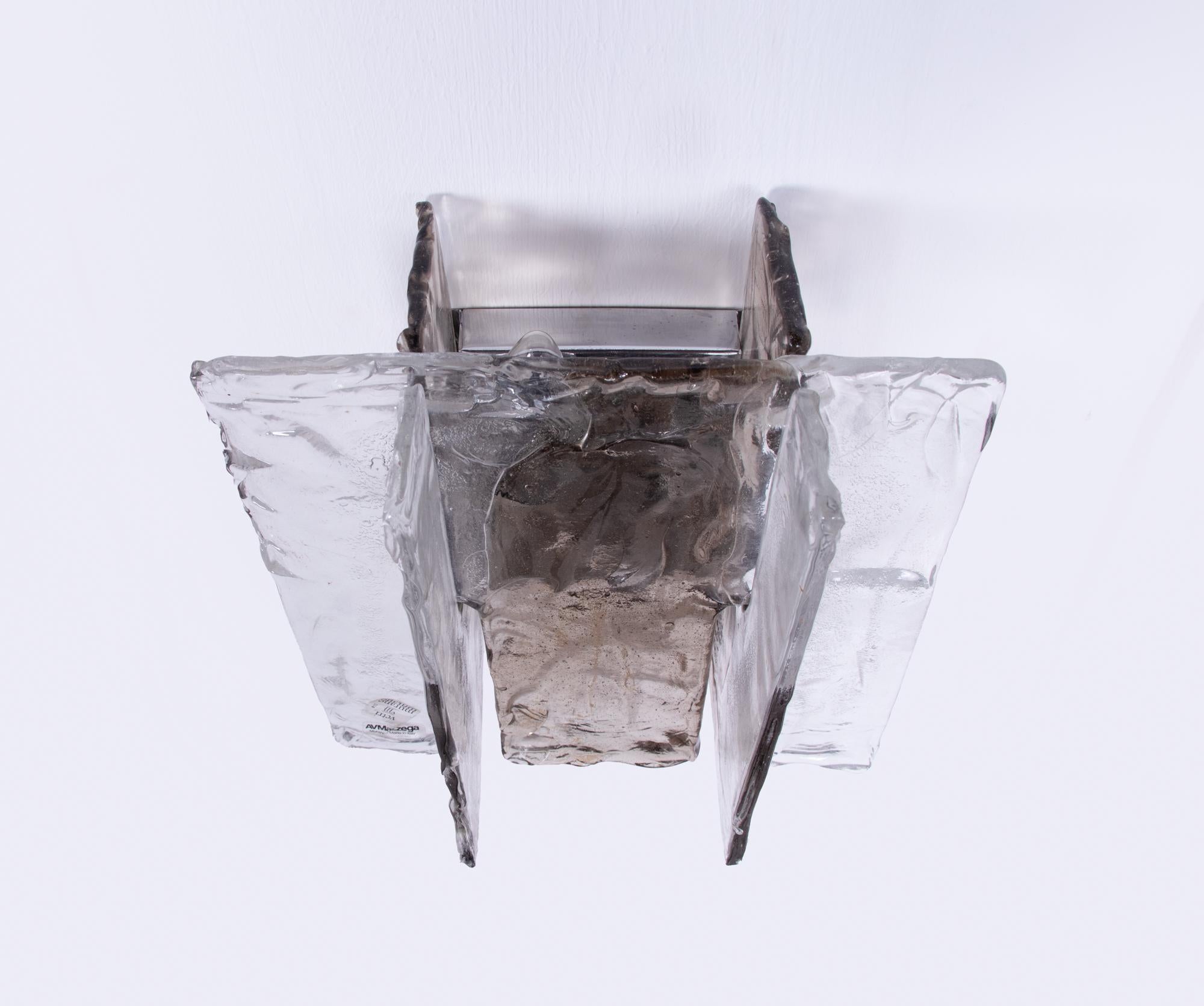 Carlo Nason Amber Murano Wall Sconce Glass & Chrome by Mazzega, Italy, 1960s In Good Condition For Sale In Niederdorfelden, Hessen