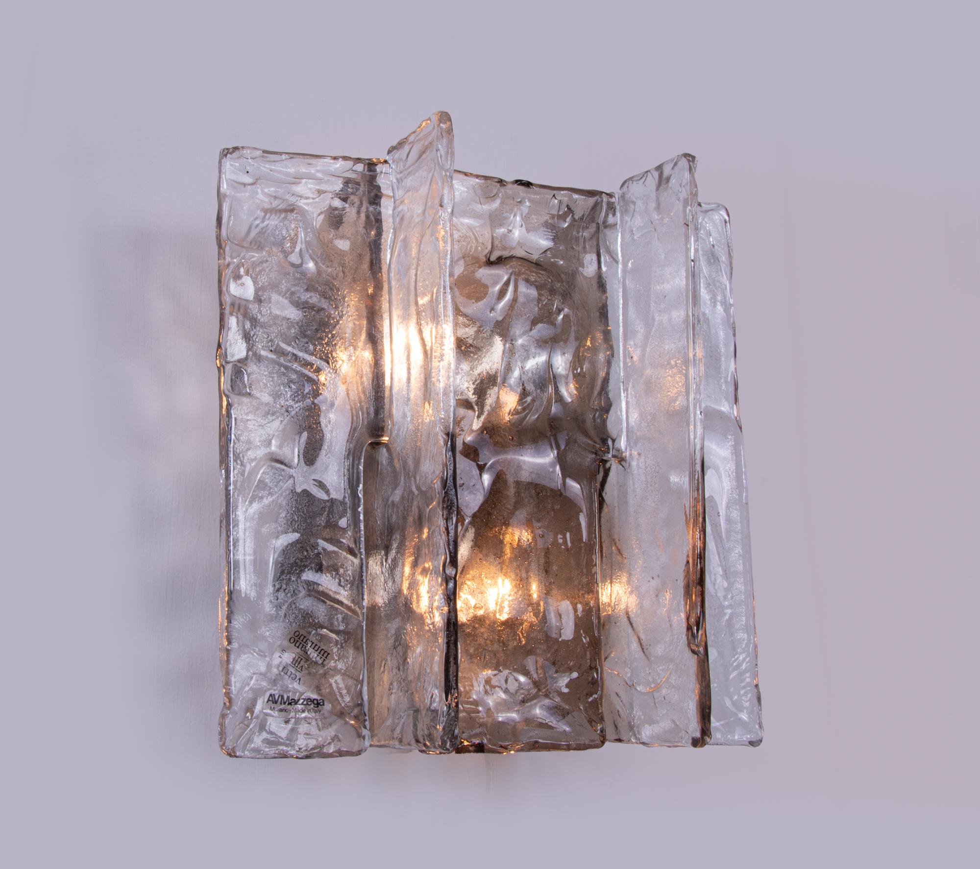 Hand-Crafted Carlo Nason Amber Murano Wall Sconce Glass & Chrome by Mazzega, Italy, 1960s For Sale