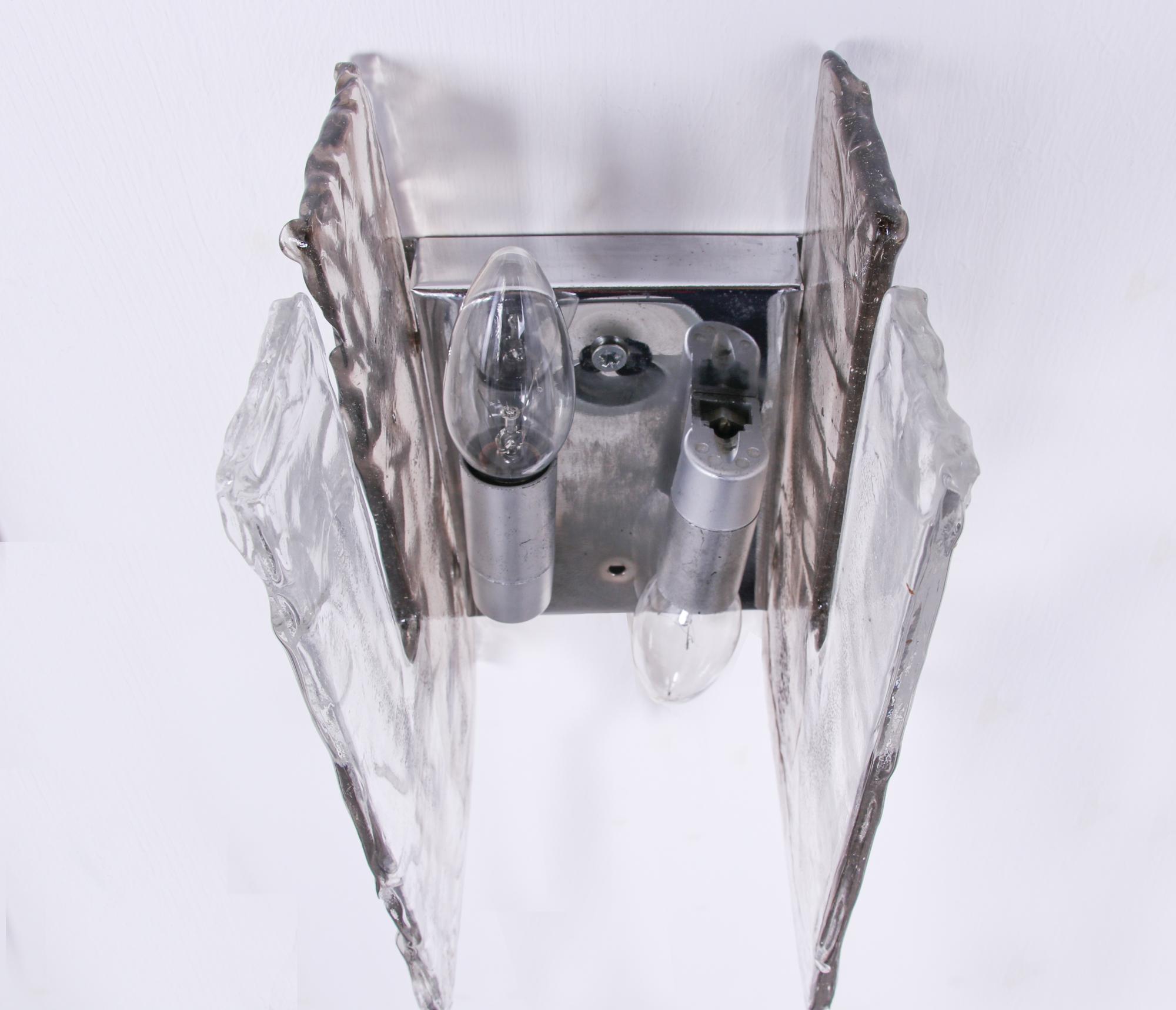 Carlo Nason Amber Murano Wall Sconce Glass & Chrome by Mazzega, Italy, 1960s For Sale 2