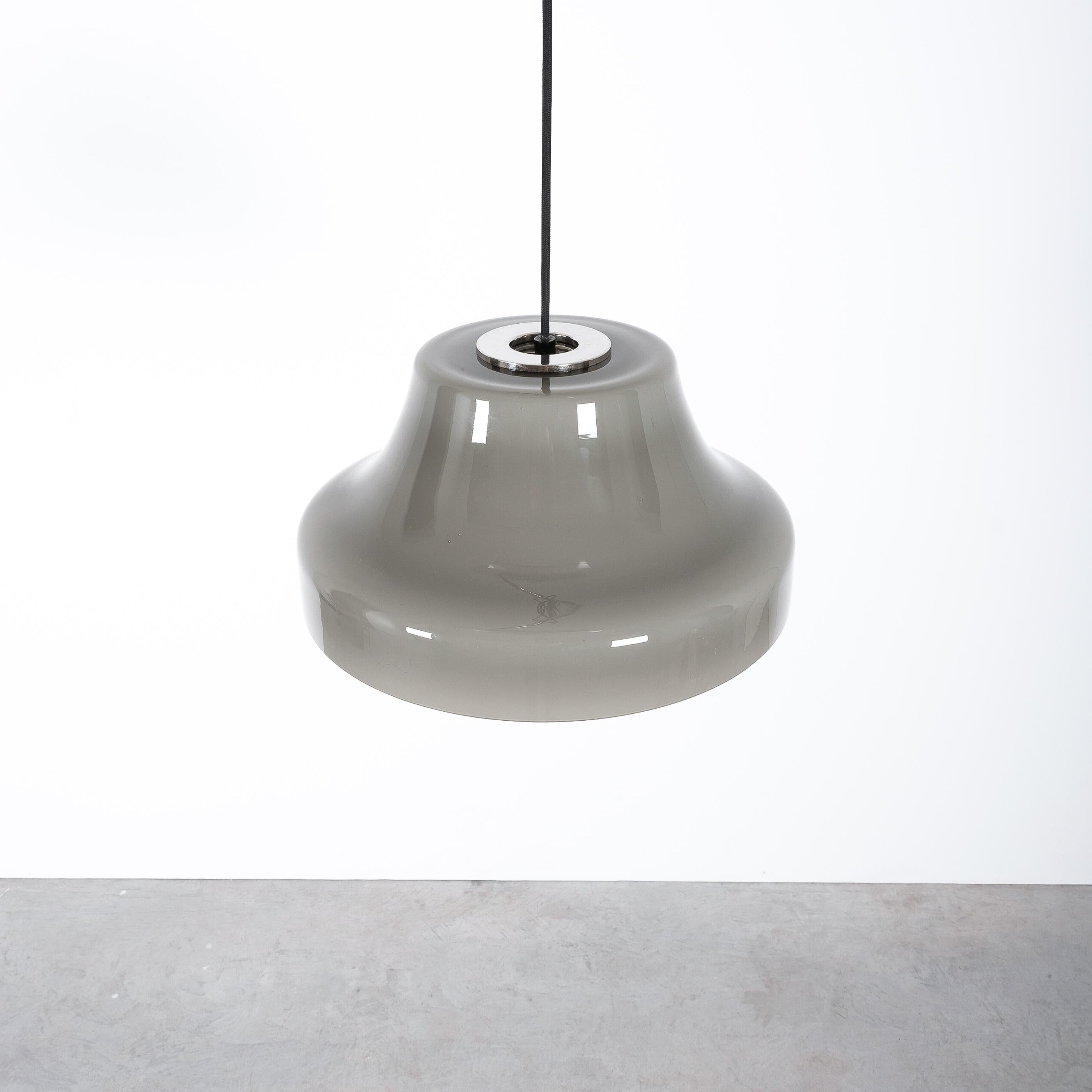 Mid-20th Century Carlo Nason Attributed. Glass and Aluminum Pendant Lamp, Italy, circa 1960 For Sale