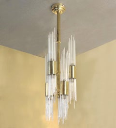 Rare Brass and Glass Fountain Chandelier Attributed to Carlo Nason, Italy, 1960s