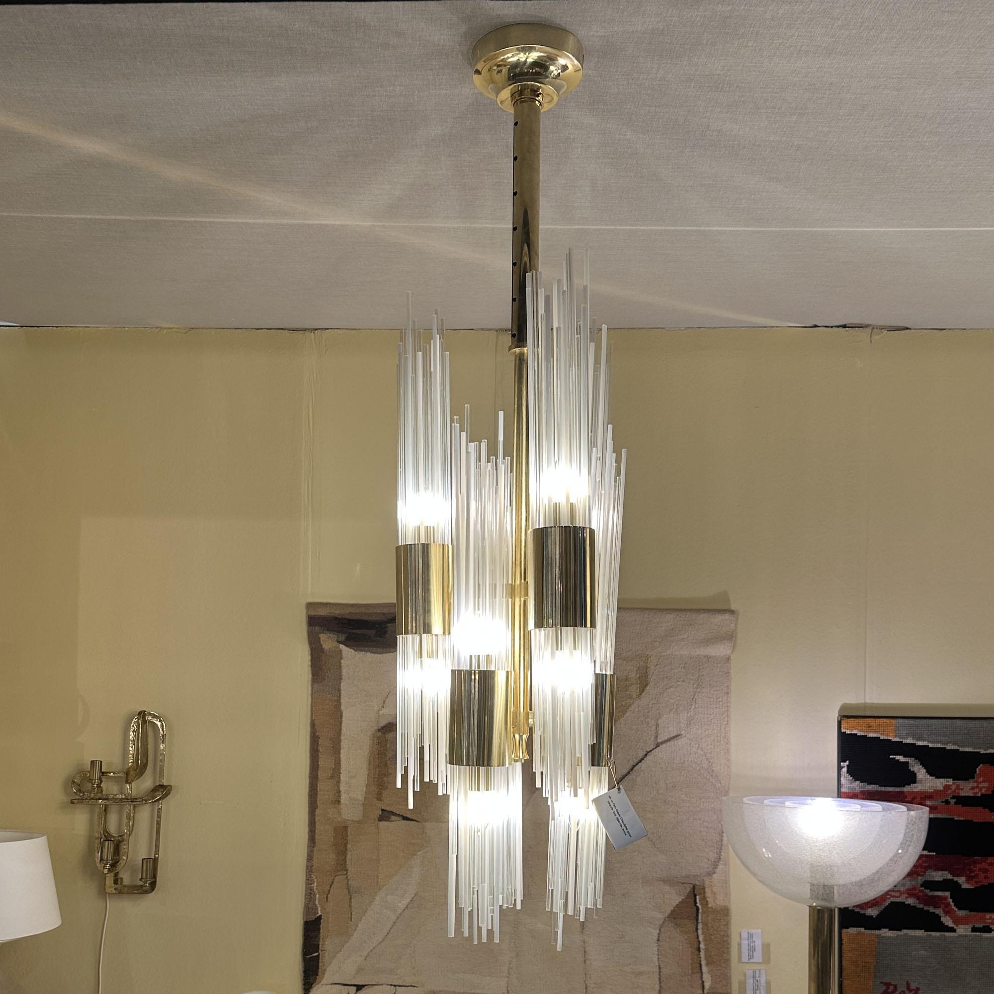 Carlo Nason Attribut Kronleuchter Messing mit Fontäne von Glas Stränge Italien 1960 (Italienisch) im Angebot