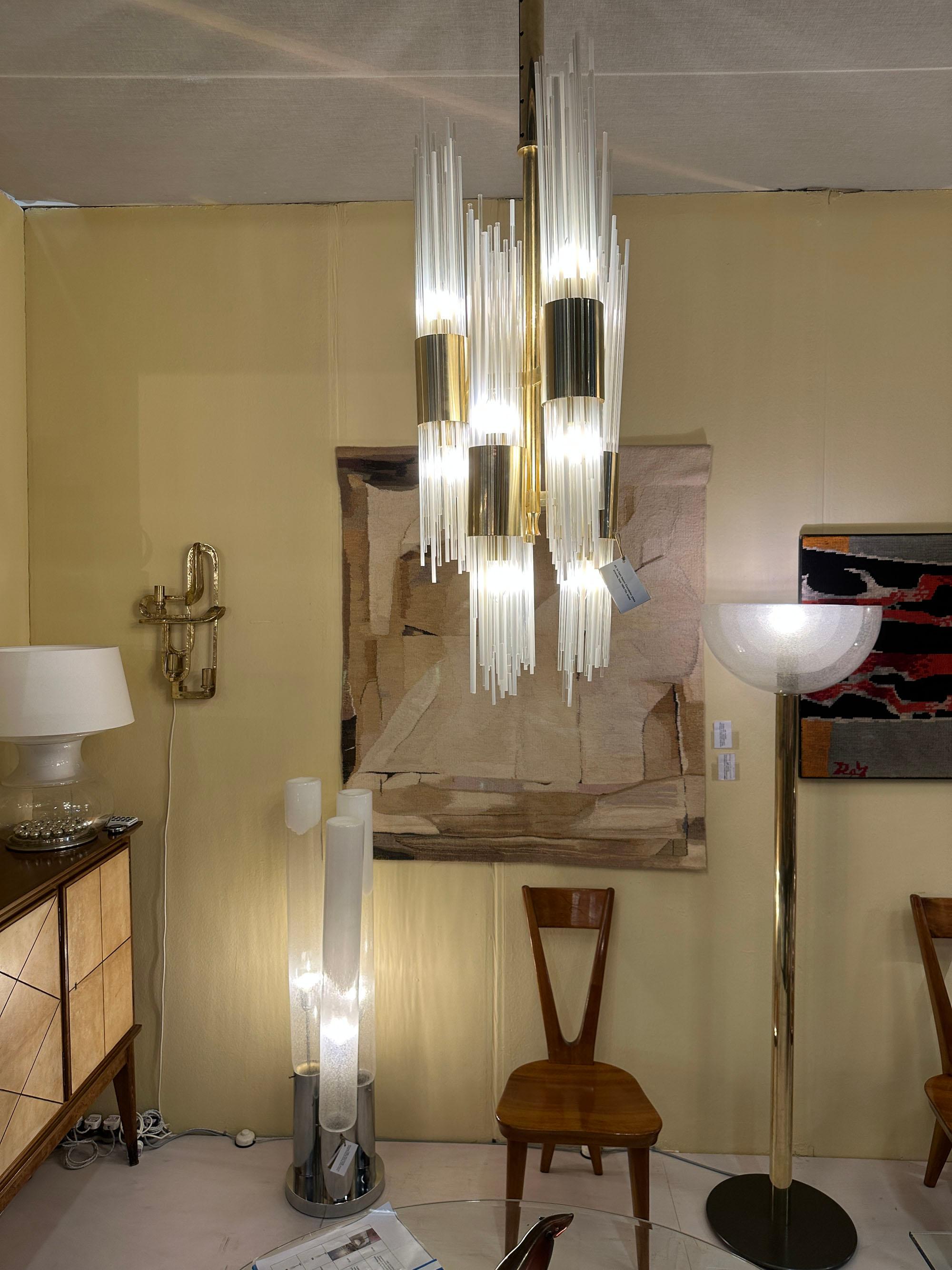 Carlo Nason Attribut Kronleuchter Messing mit Fontäne von Glas Stränge Italien 1960 im Zustand „Hervorragend“ im Angebot in London, GB