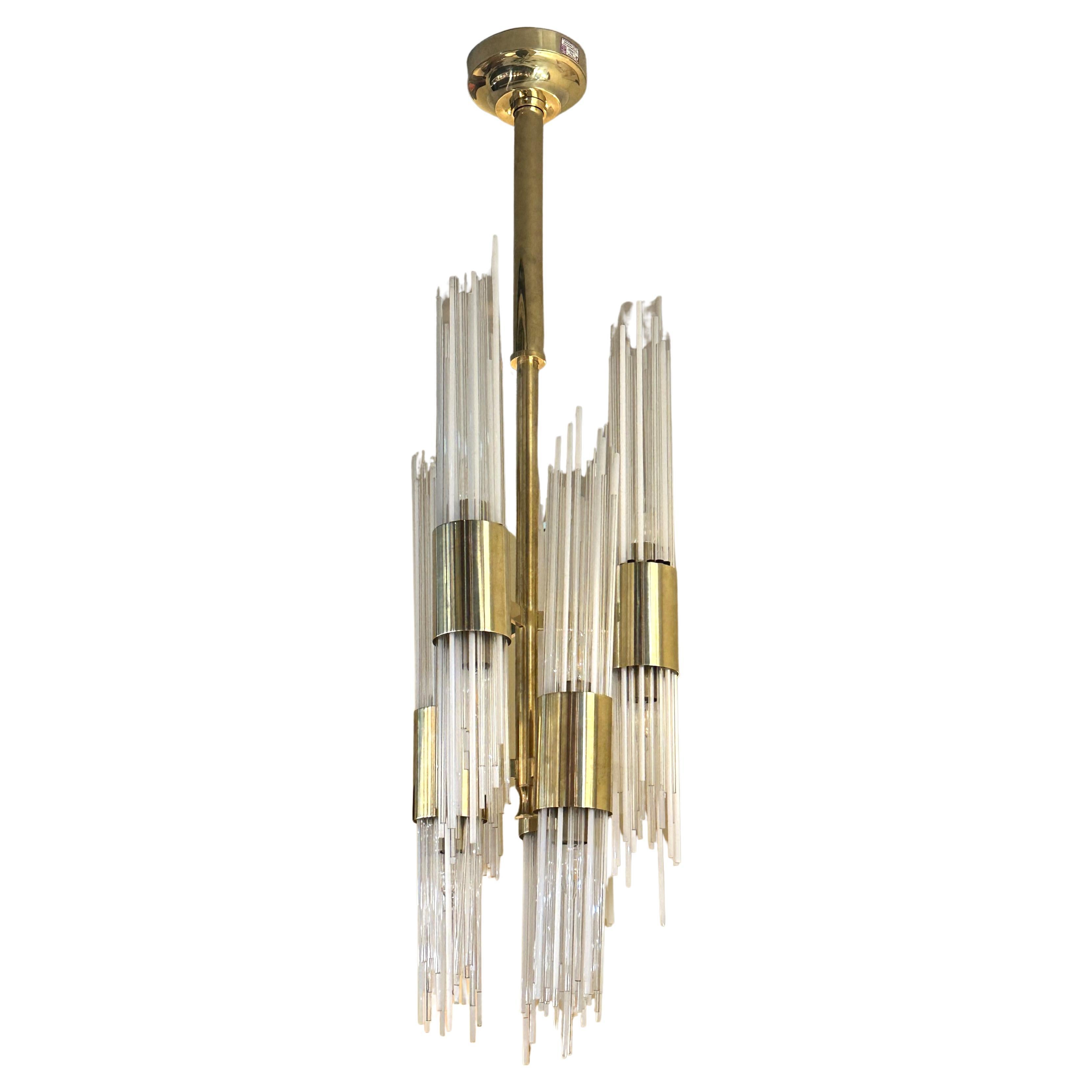 Carlo Nason attribute Chandelier Brass with Fountain of Glass Strands Italy 1960