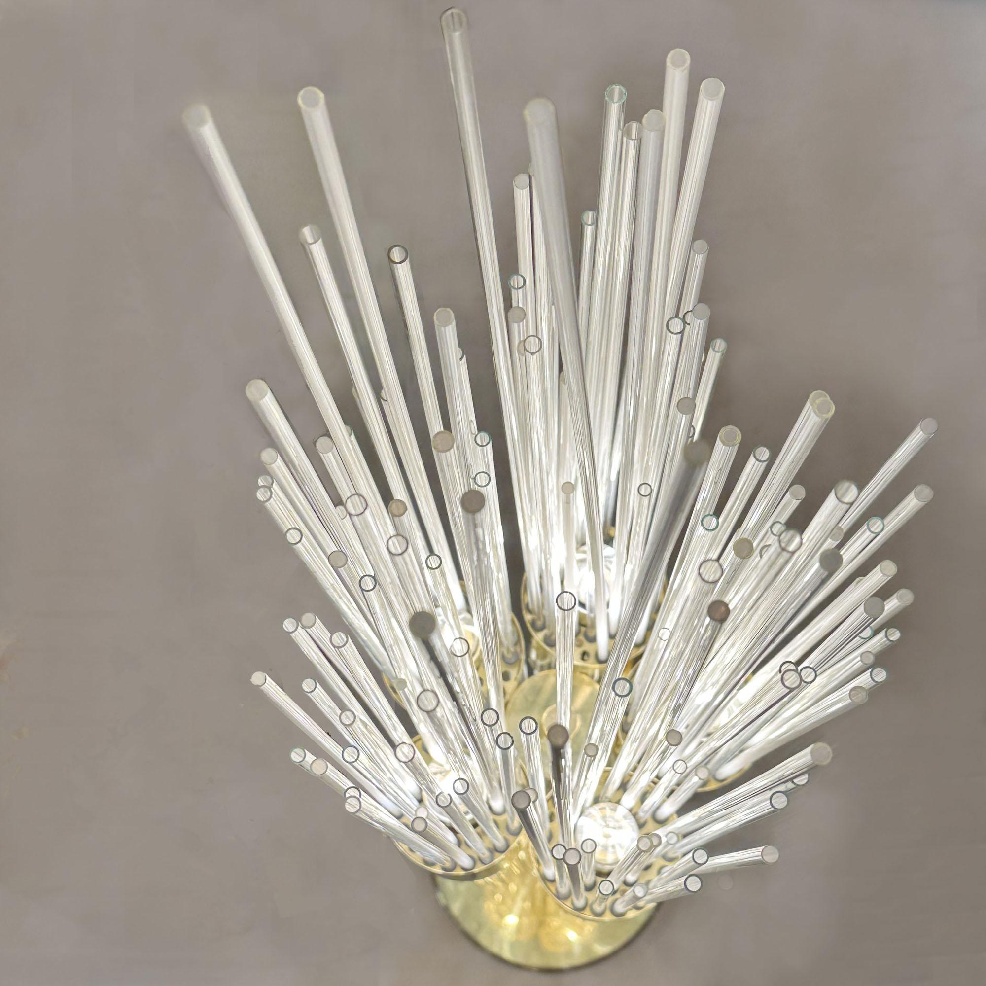 Carlo Nason attributo Lampada da terra in ottone con fontana di fili di vetro Italia 1960 in vendita 3