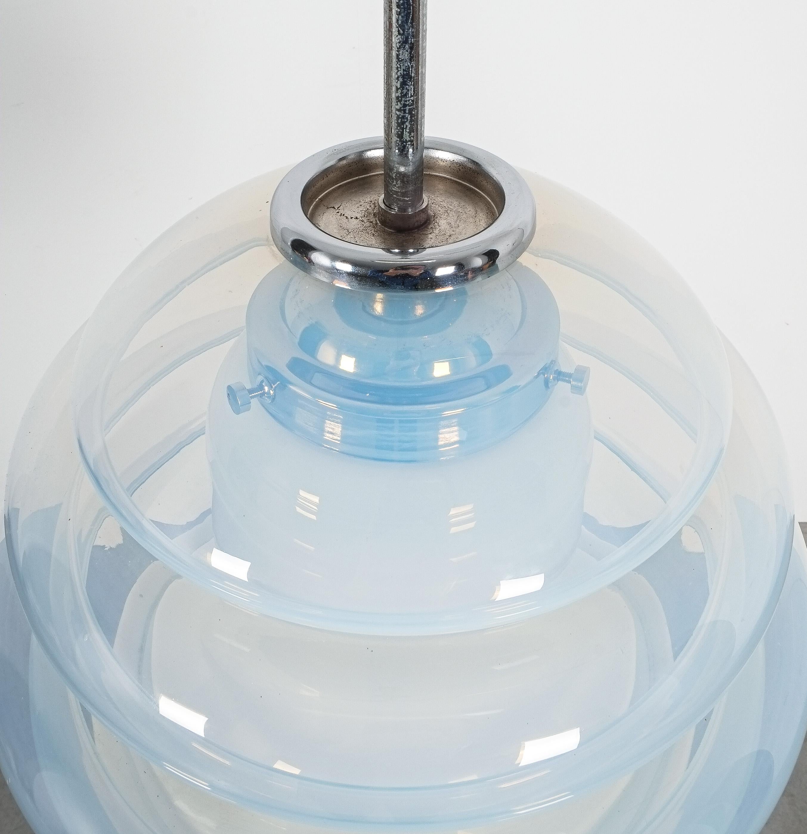 Opaline Glass Carlo Nason Beehive Iridescent Glass Pendant Lamp, Italy, 1960