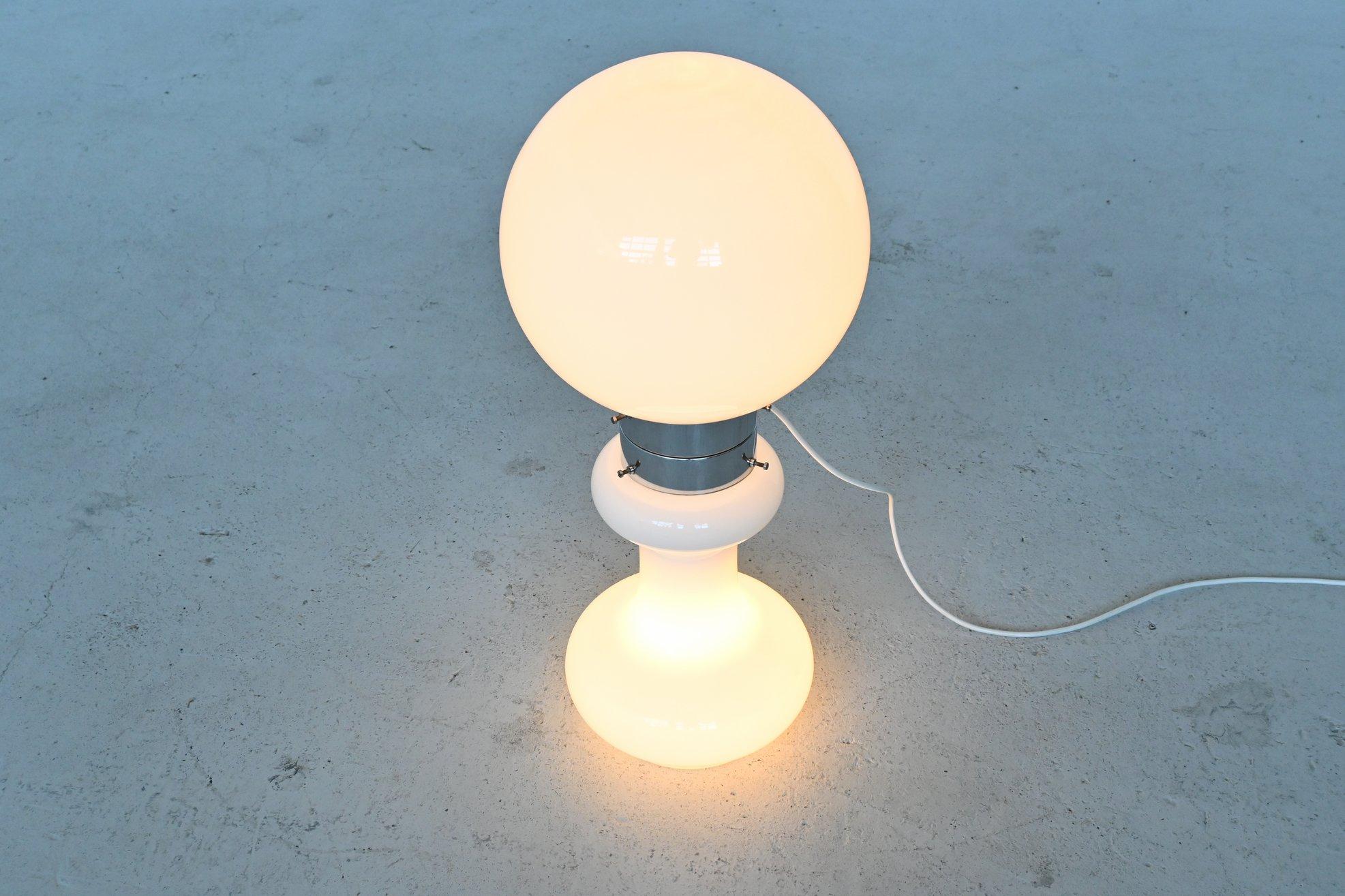 Plated Carlo Nason Birillo White Floor Lamp a.v. Mazzega, Italy, 1960