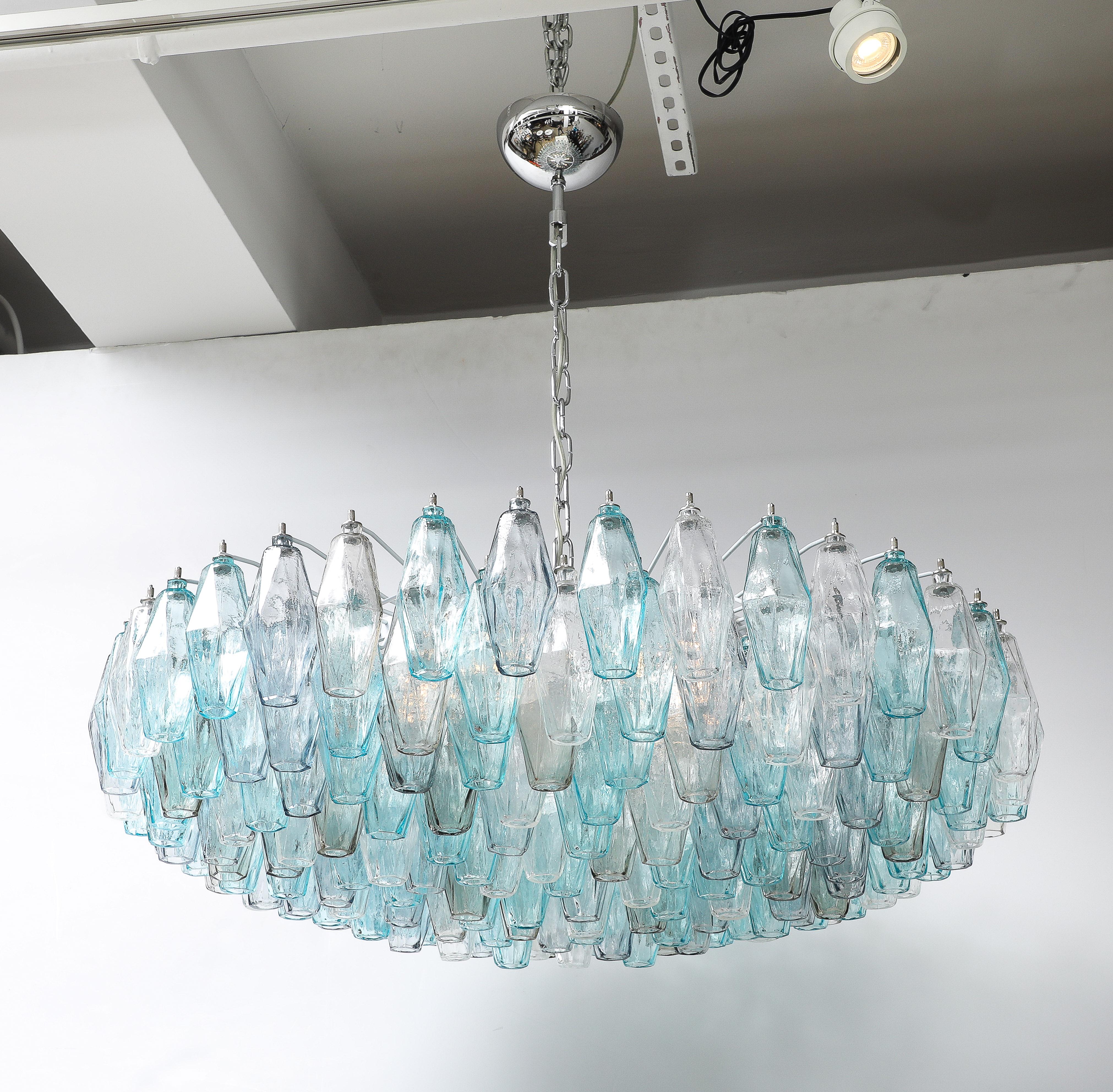 Mid-Century Modern Carlo Nason Blue Topaz Polyhedral Chandelier For Sale
