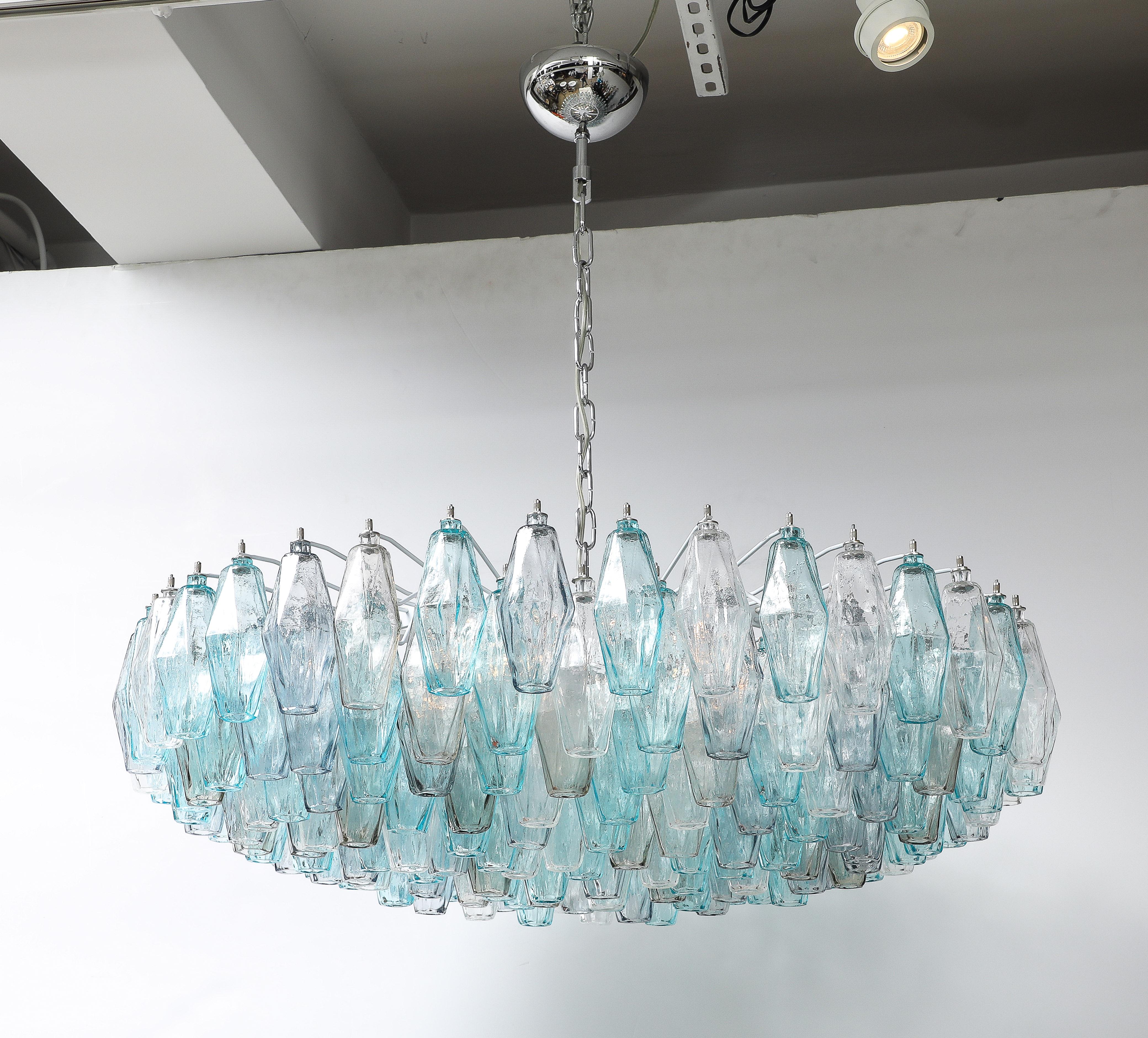 Italian Carlo Nason Blue Topaz Polyhedral Chandelier For Sale