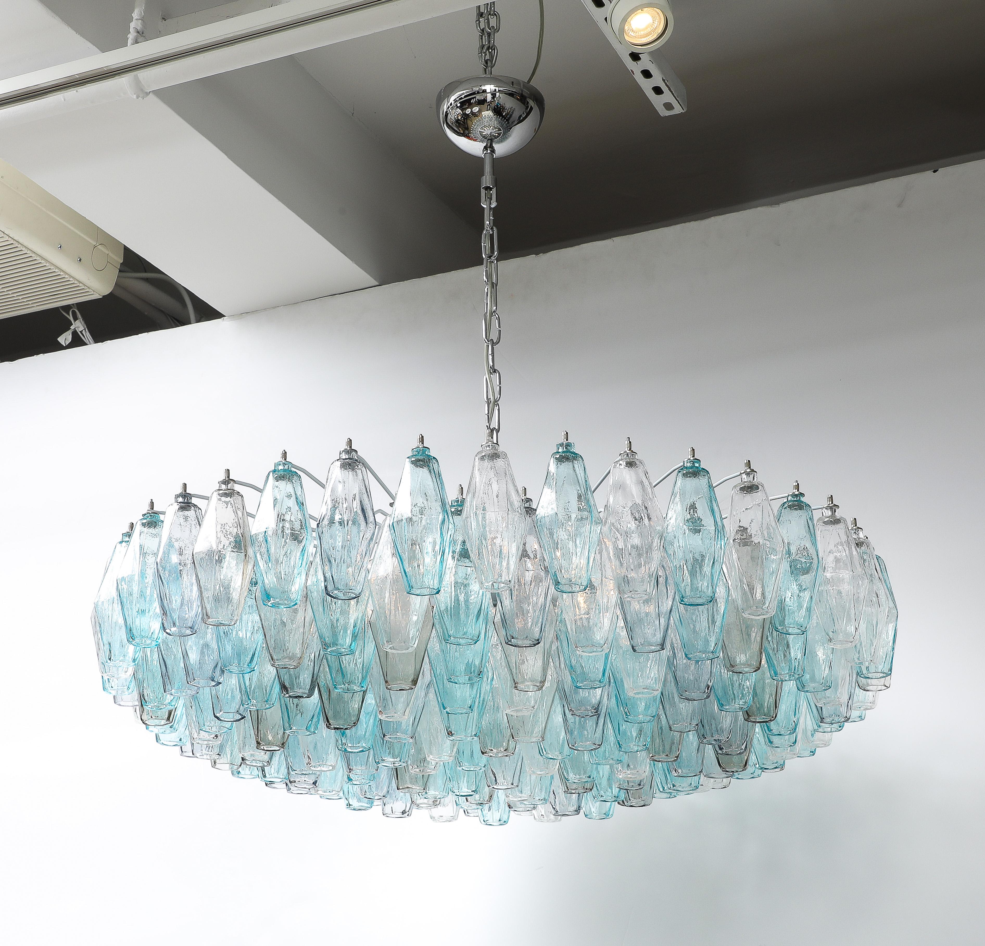 Metal Carlo Nason Blue Topaz Polyhedral Chandelier For Sale