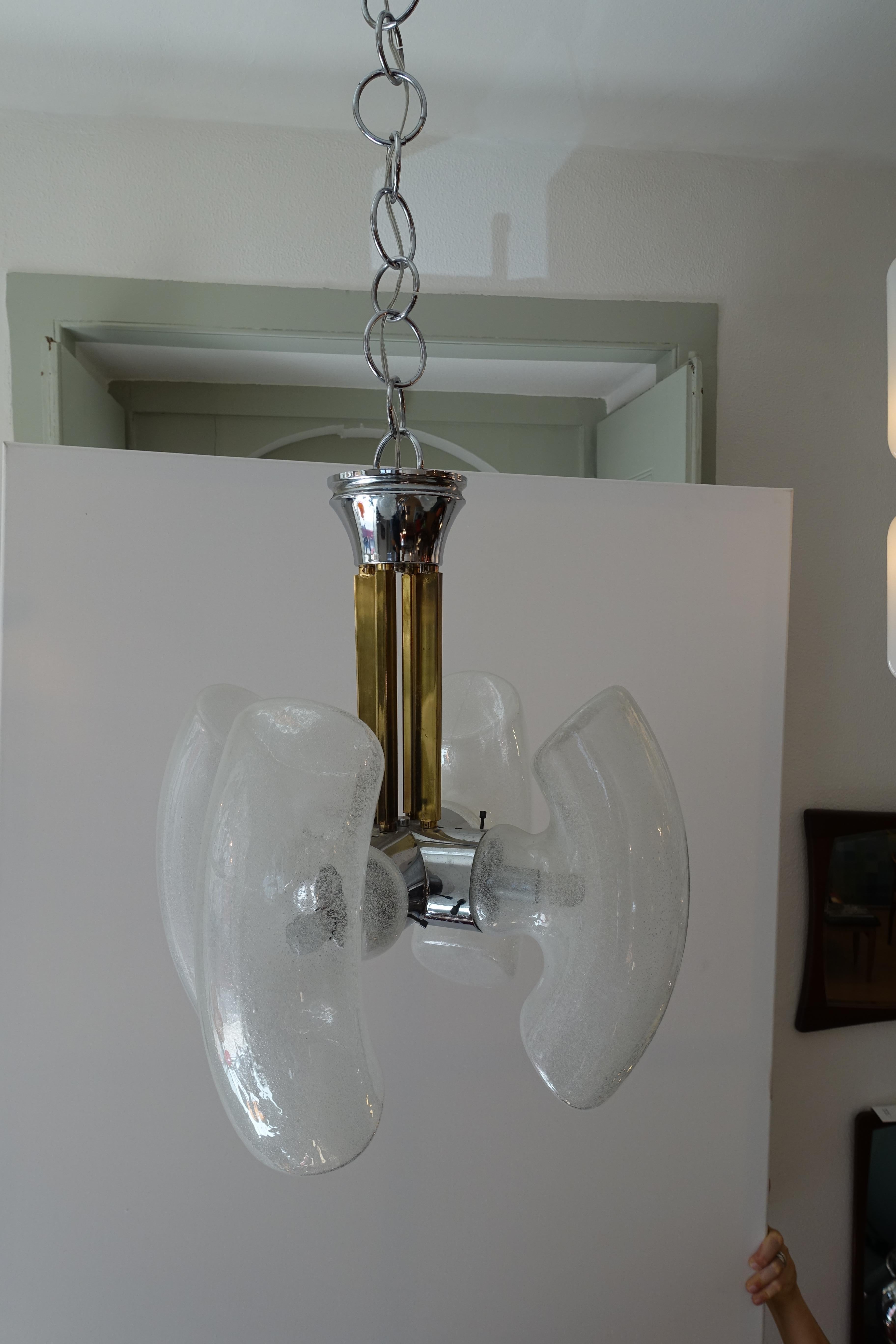 Italian Carlo Nason Brass and Blown Murano Glass Pendant Light for Mazzega, 1970s