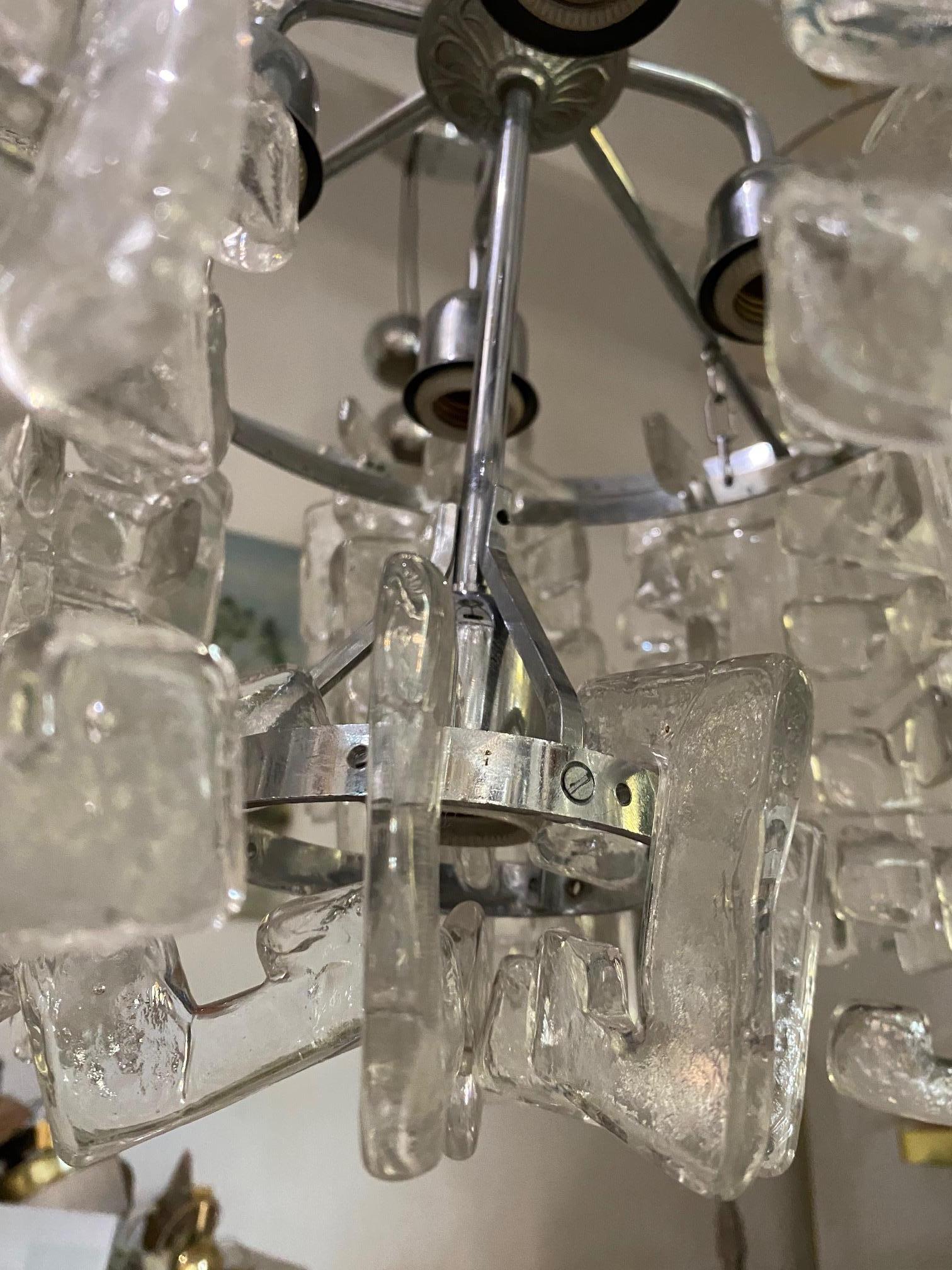 Mid-Century Modern Carlo Nason by Mazzega chandelier ice frost Glass murano , italy 1970
