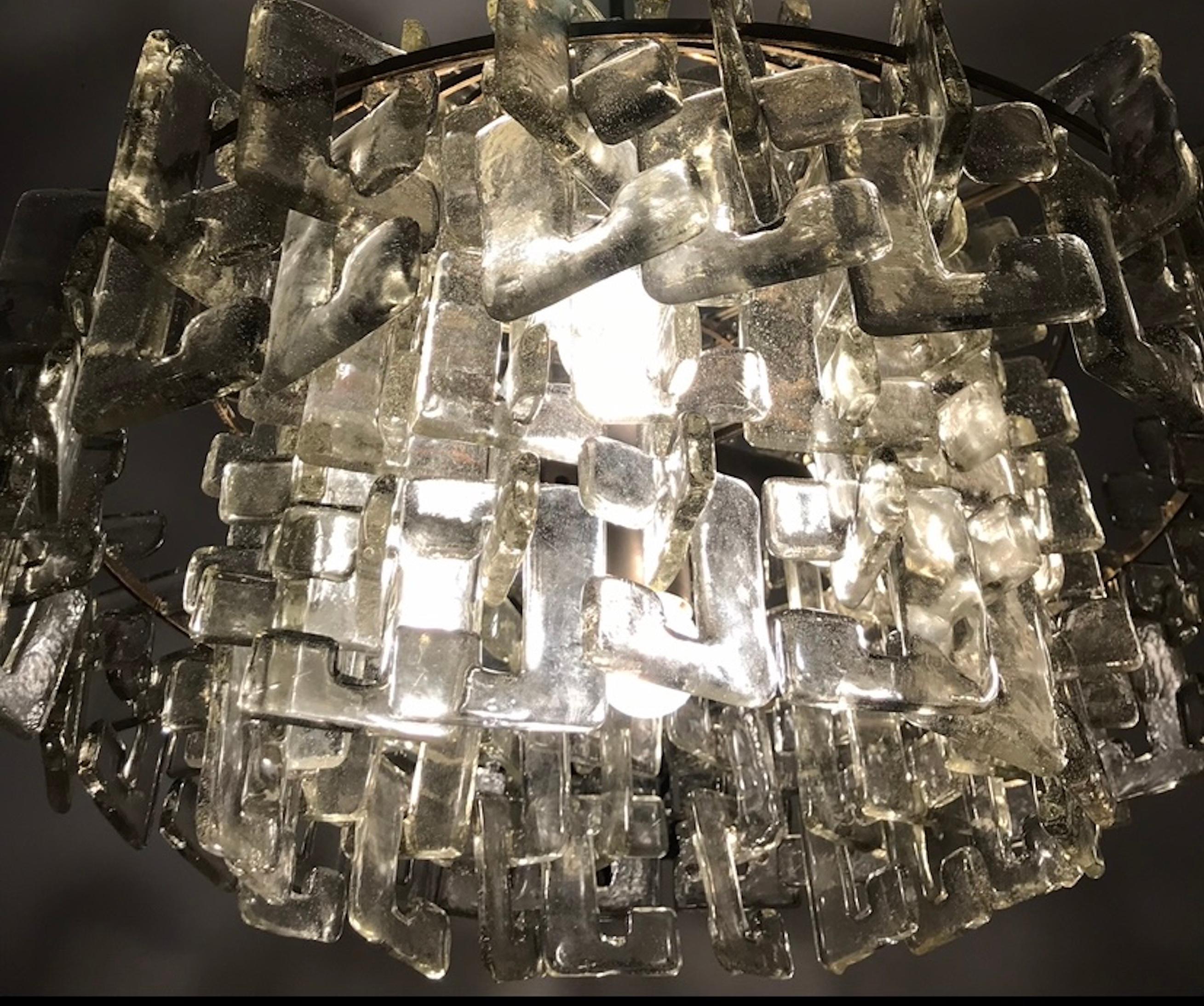 Italian Carlo Nason by Mazzega chandelier ice frost Glass murano , italy 1970
