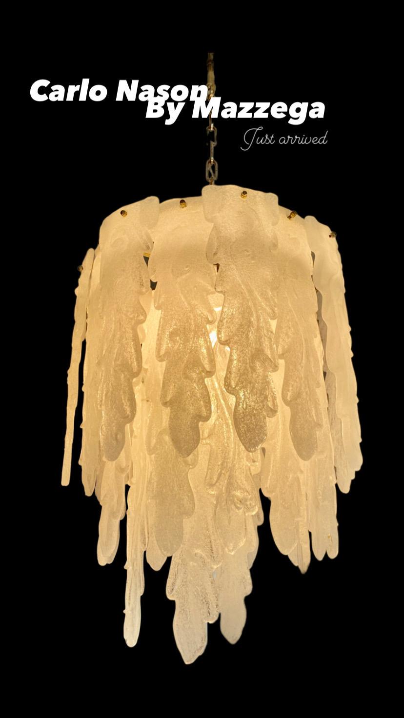 Late 20th Century Carlo Nason by Mazzega Chandelier Ice Frost Glass Murano, Italy, 1970 For Sale