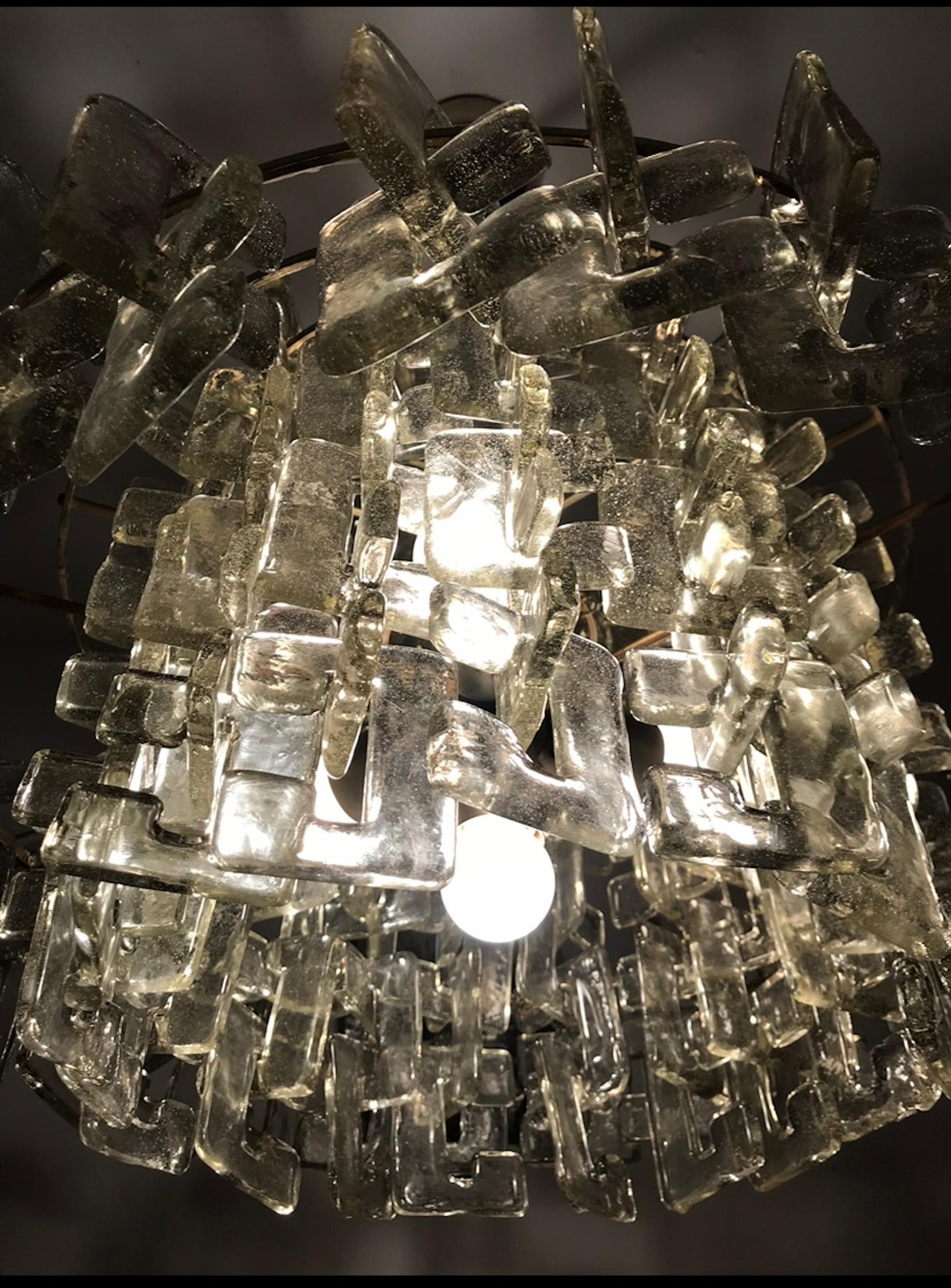 Late 20th Century Carlo Nason by Mazzega chandelier ice frost Glass murano , italy 1970