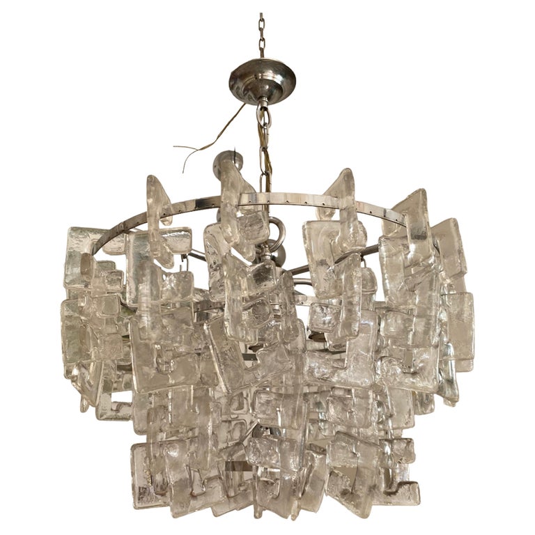 Lustre Carlo Nason par Mazzega en verre givré de Murano, Italie, 1970 ...
