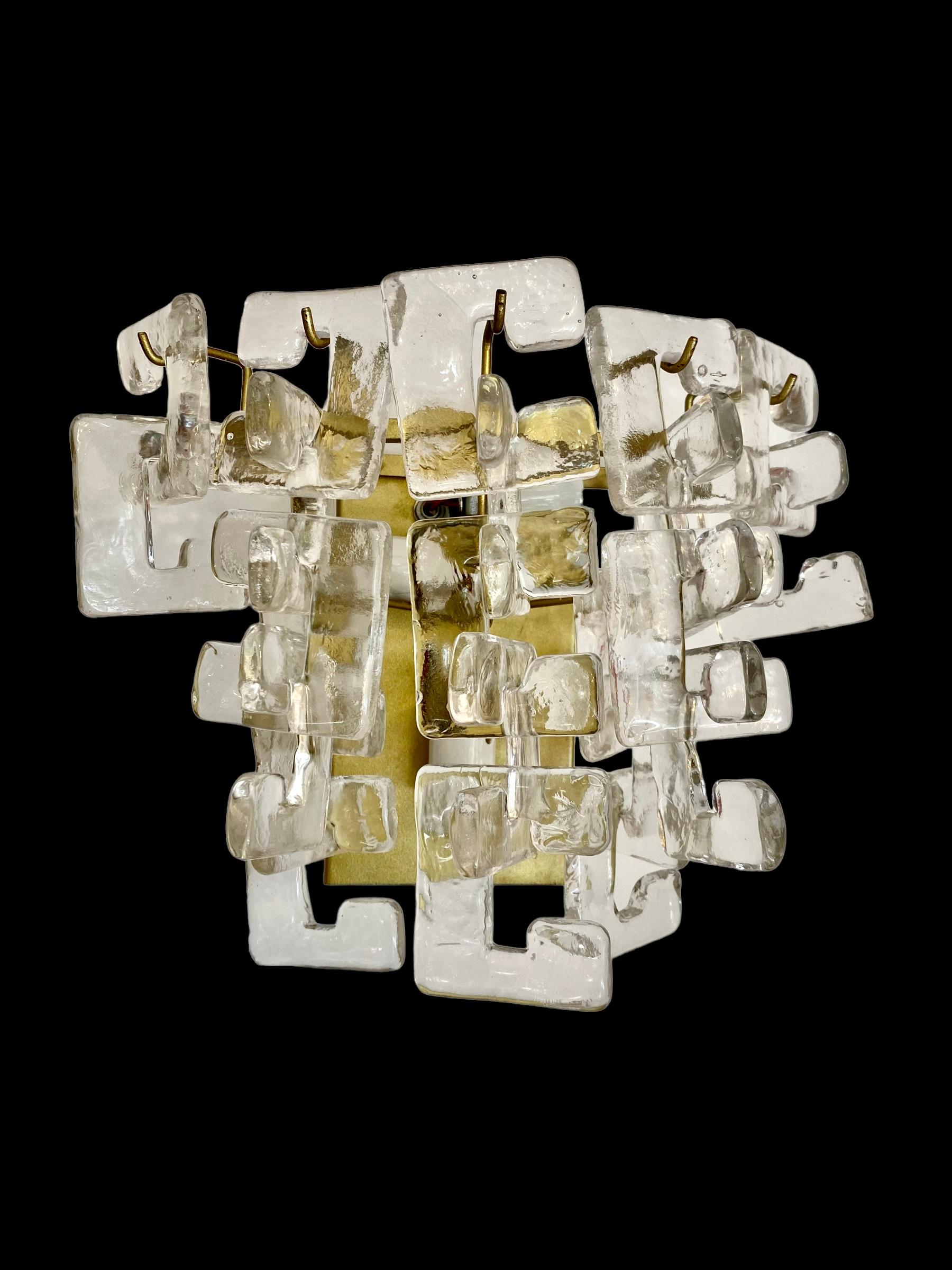 Mid-Century Modern Carlo Nason by Mazzega wall lighting ice frost Glass murano , italy 1970 For Sale