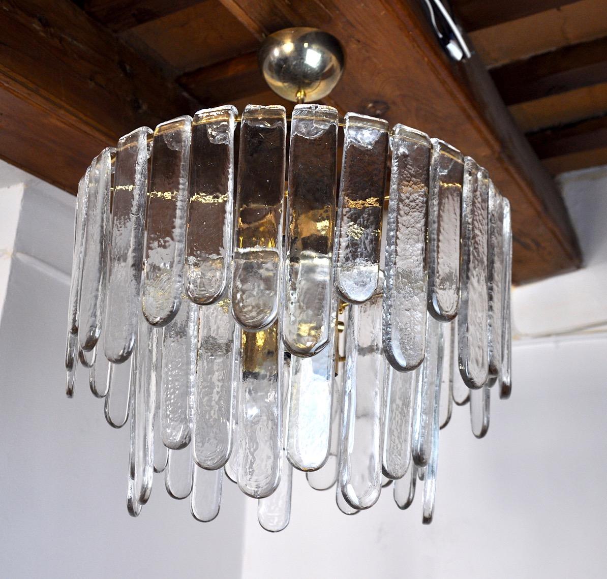 Superb and rare carlo nason chandelier, designed and produced in italy in the 1970s. Frosted crystals suspended in murano glass spread over two levels. Unique object by its size that will illuminate wonderfully and bring a real design touch to your