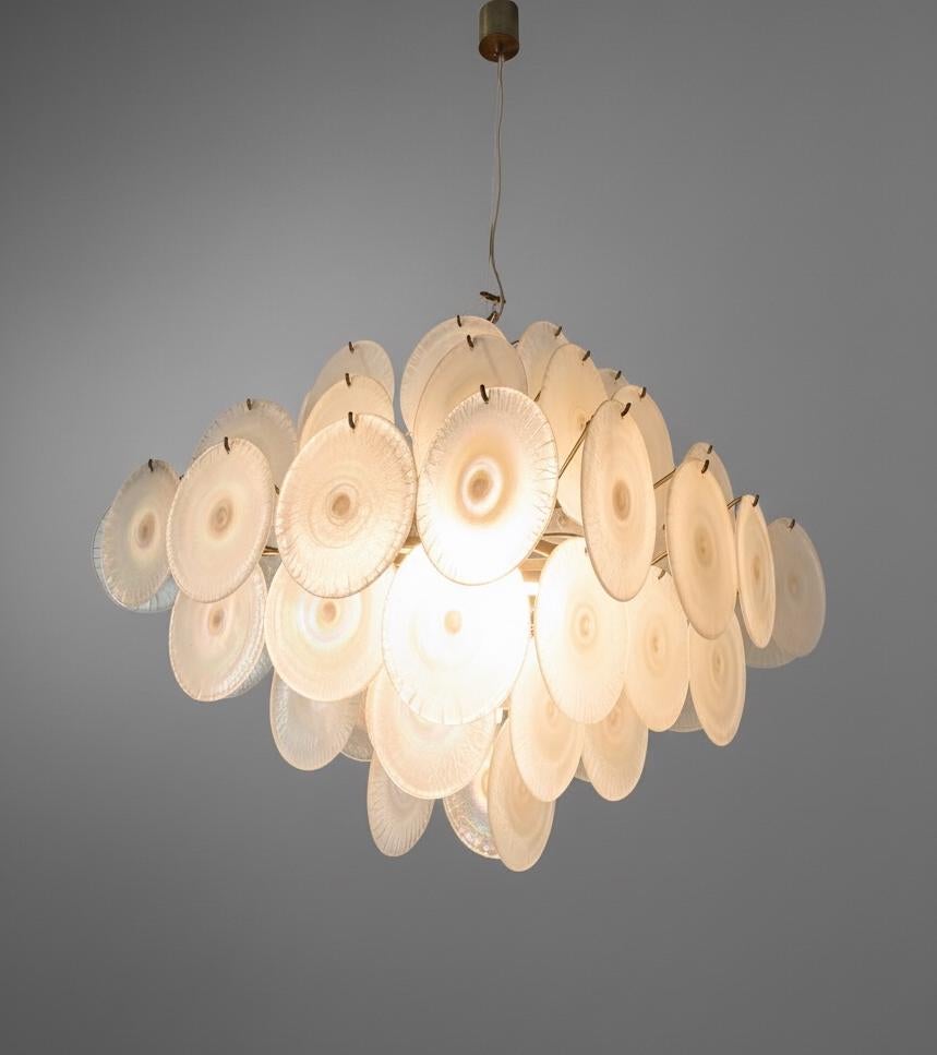 Carlo Nason, Lustre avec disques en verre irisé, Mazzega, Italie 1968 Bon état - En vente à Argelato, BO