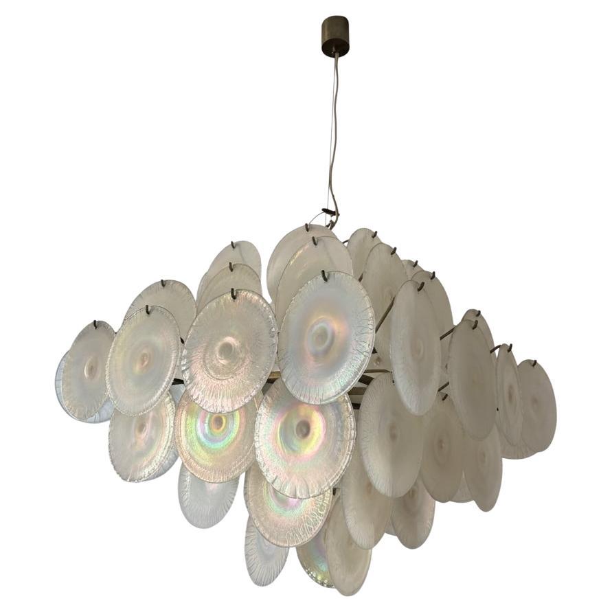 Carlo Nason, Lustre avec disques en verre irisé, Mazzega, Italie 1968 en vente
