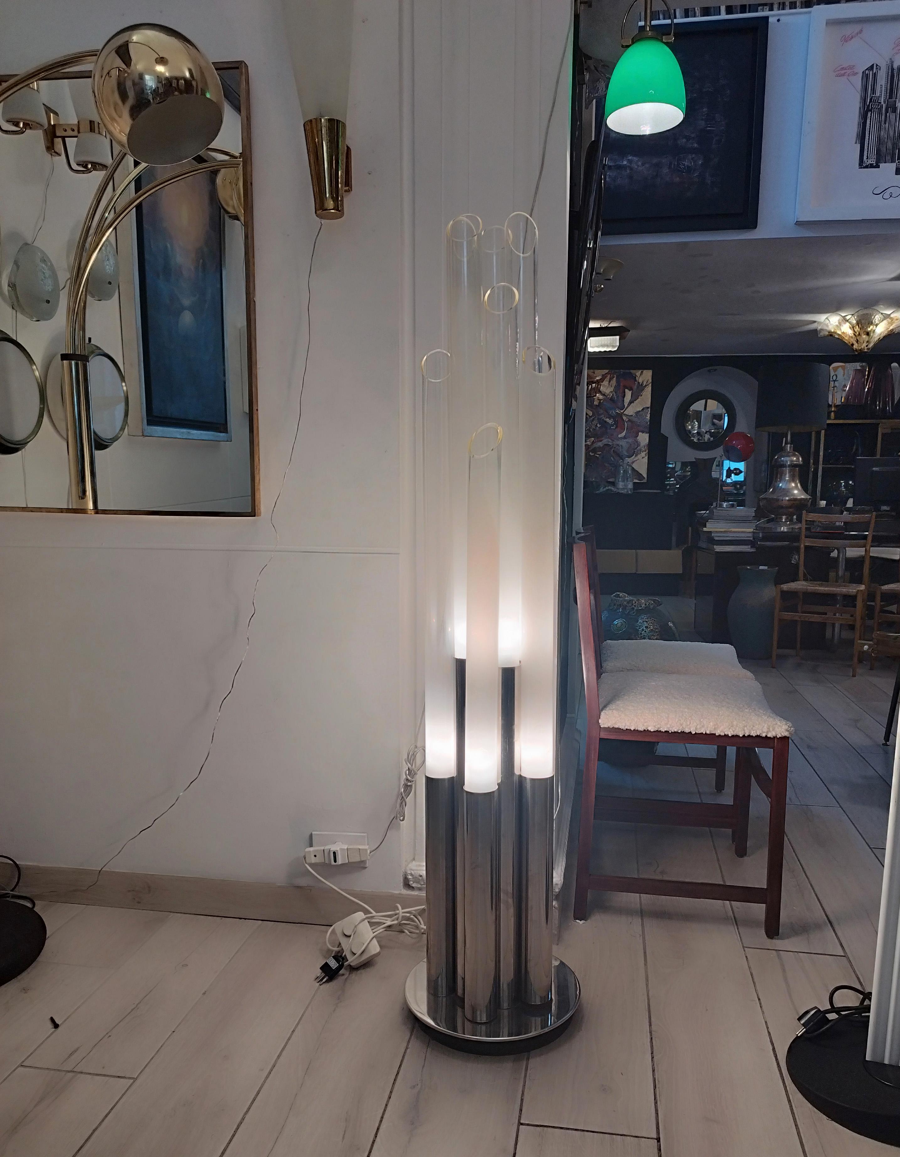 Carlo Nason Chromed Metal and Murano Glass Floor Lamp, Italy 1970s For Sale 1