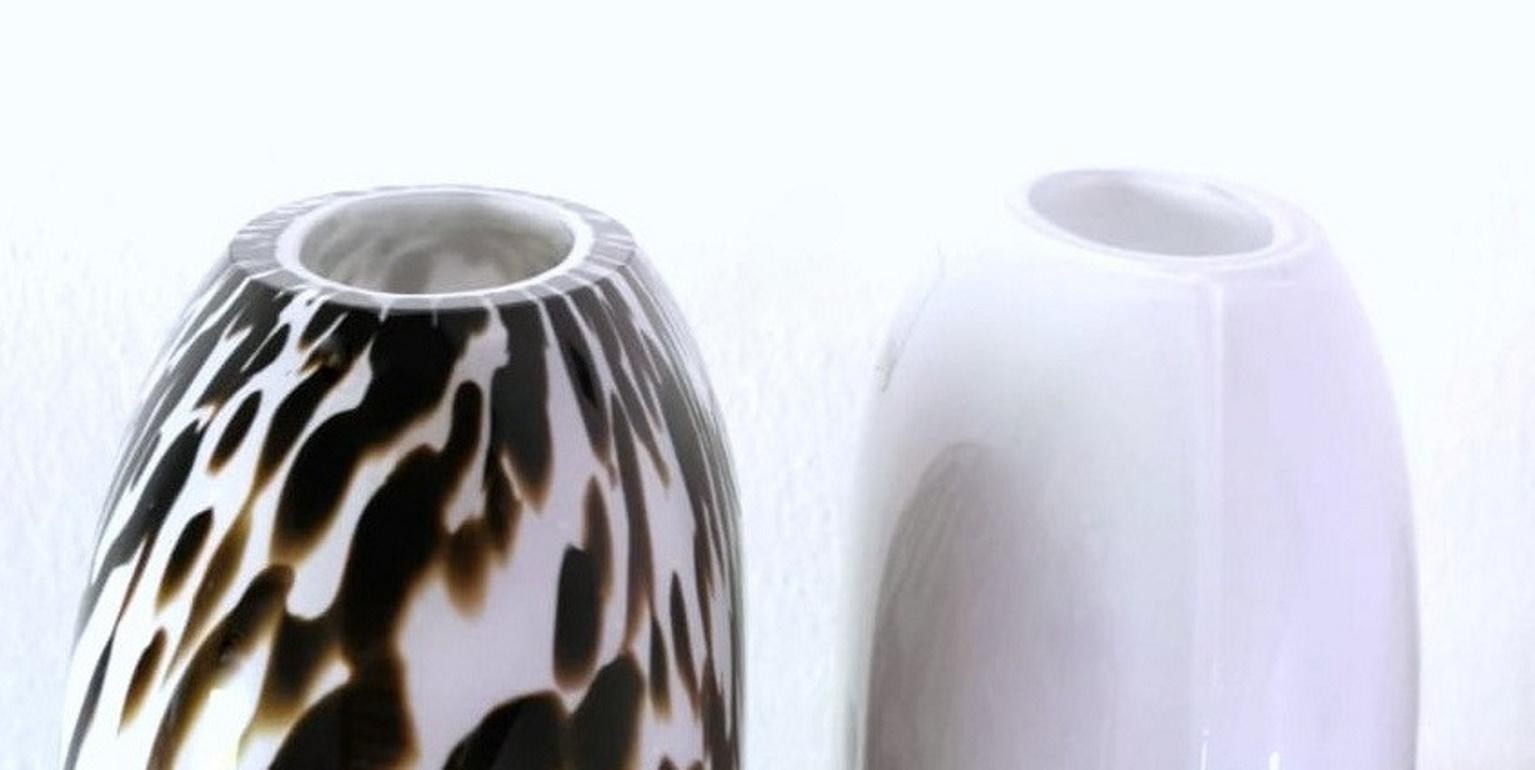 Murano Glass Carlo Nason Design Pair Vases Murano White Glass Leopard Print