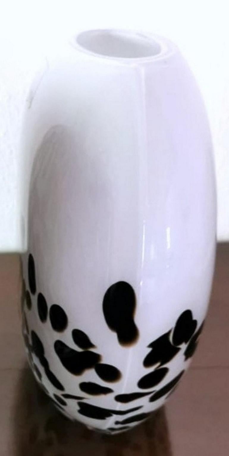 Other Carlo Nason Design Pair Vases Murano White Glass Leopard Print