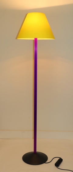 Carlo Nason Stehlampe Murano Zitronengelber Glas Diffusor Fuchsia eloxierter Stiel