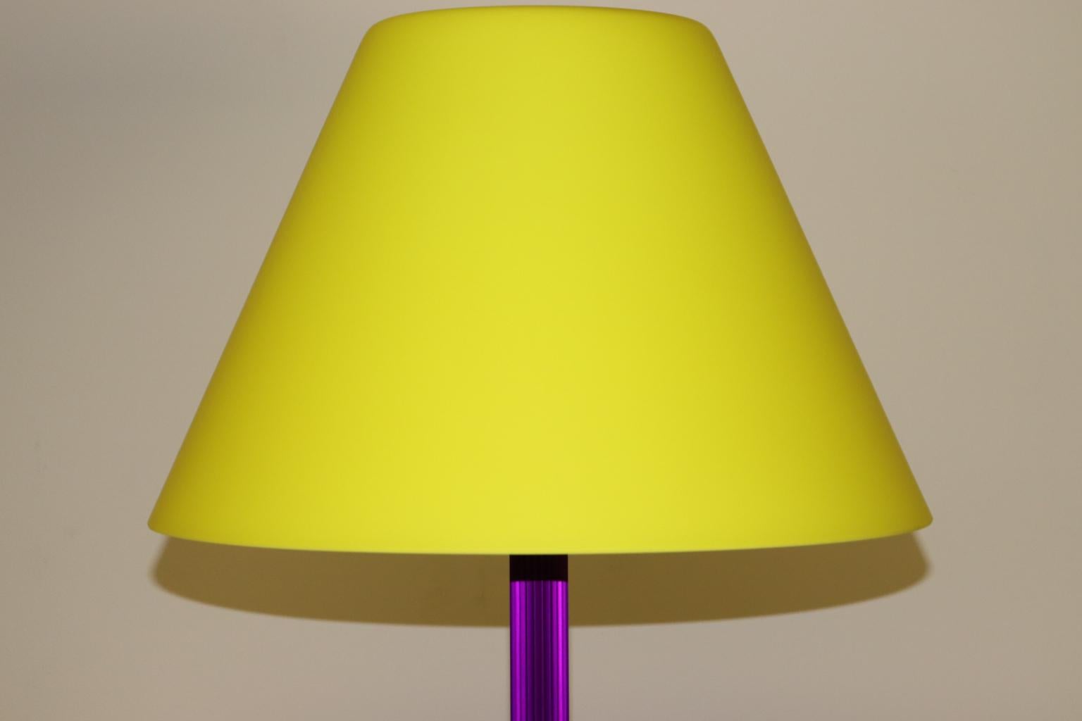 Italian Carlo Nason Floor Lamp Murano Lemon Yellow Glass Diffuser Fuchsia Anodized Stem For Sale