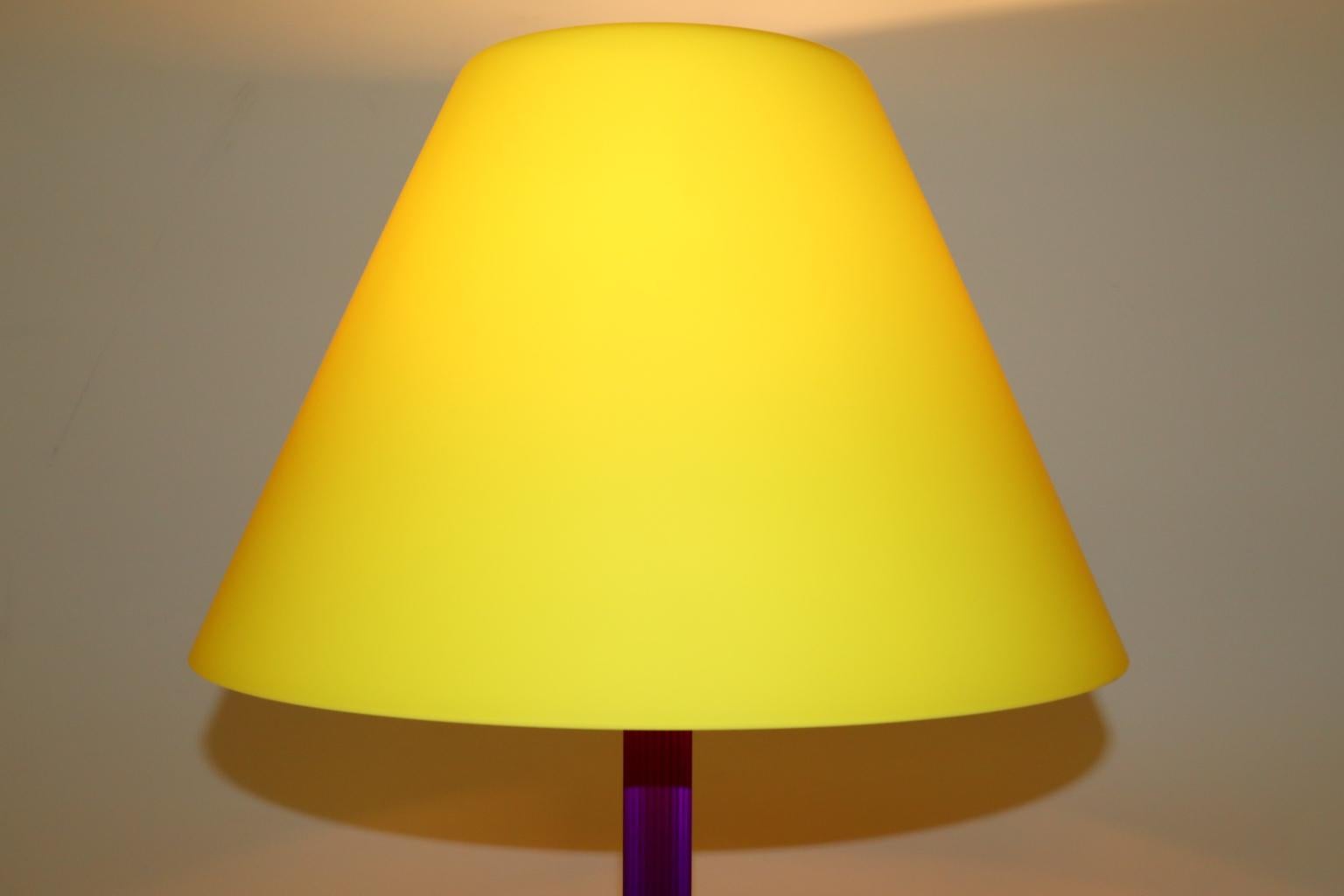 Carlo Nason Floor Lamp Murano Lemon Yellow Glass Diffuser Fuchsia Anodized Stem In Excellent Condition For Sale In Saddle Brook , NJ