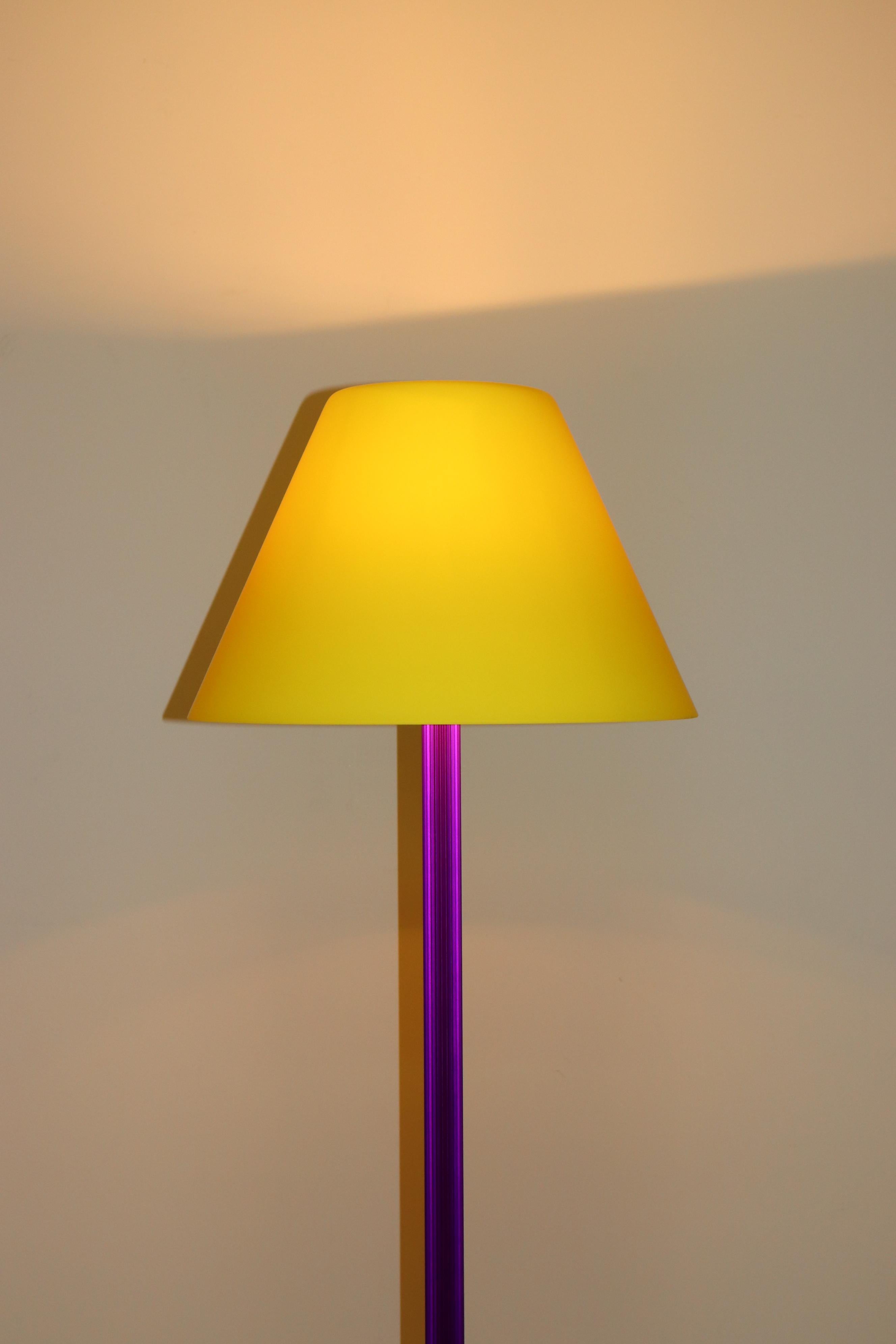 Carlo Nason Floor Lamp Murano Lemon Yellow Glass Diffuser Fuchsia Anodized Stem For Sale 1