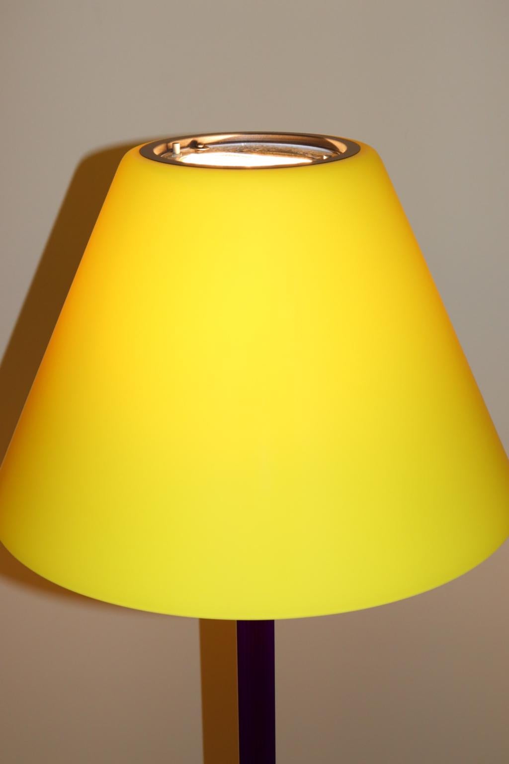 Carlo Nason Floor Lamp Murano Lemon Yellow Glass Diffuser Fuchsia Anodized Stem For Sale 1