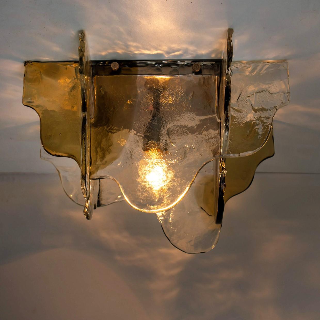 European Carlo Nason Flush Mount Murano Glass Light by Mazzega, Italy, 1960s