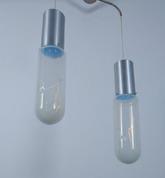 Lampade a sospensione in vetro iridescente blu "Leucos" di Carlo Nason, Italia, 1969