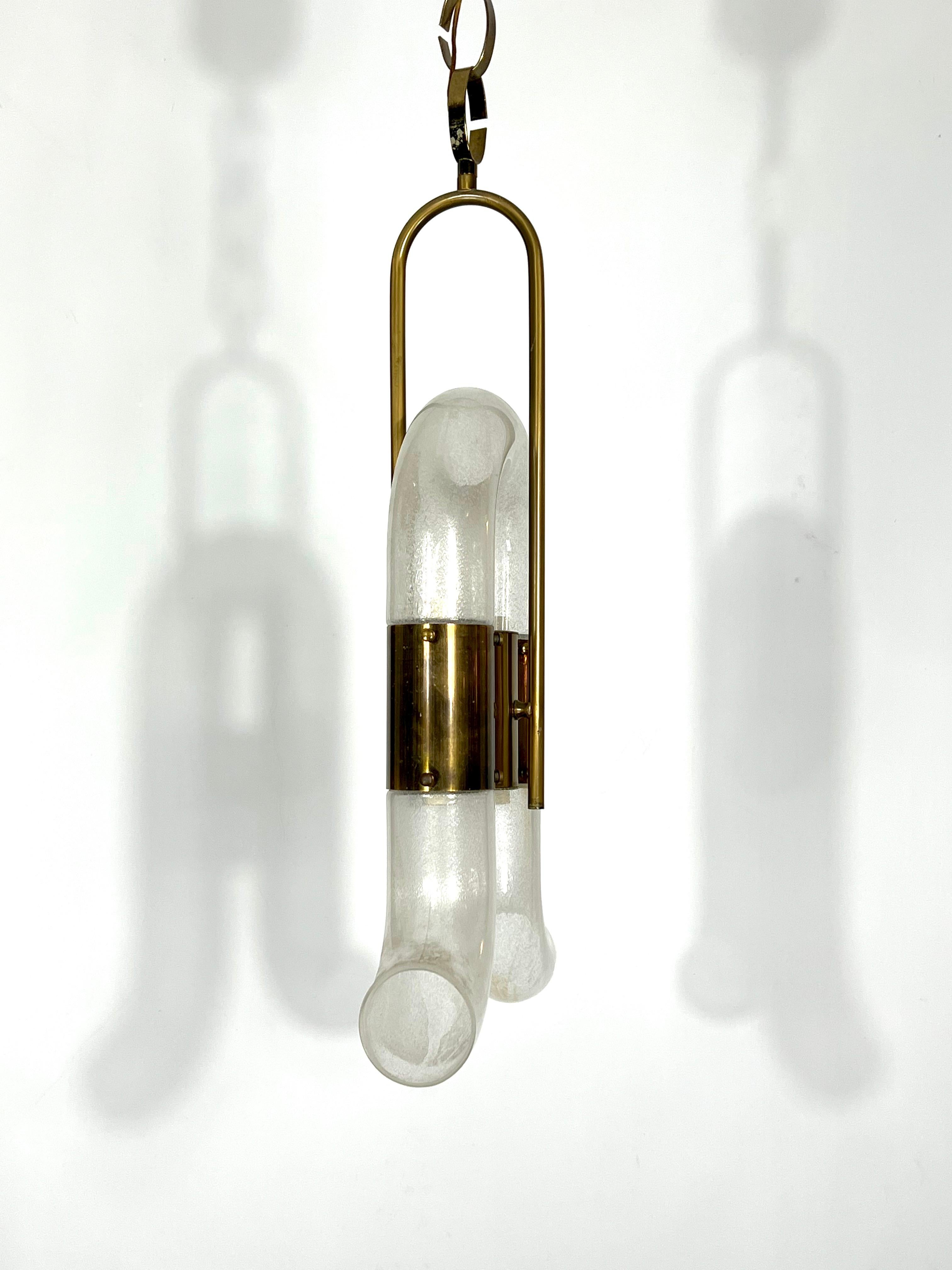 Carlo Nason for Mazzega, Brass and Pulegoso Glass Chandelier from 70s For Sale 5