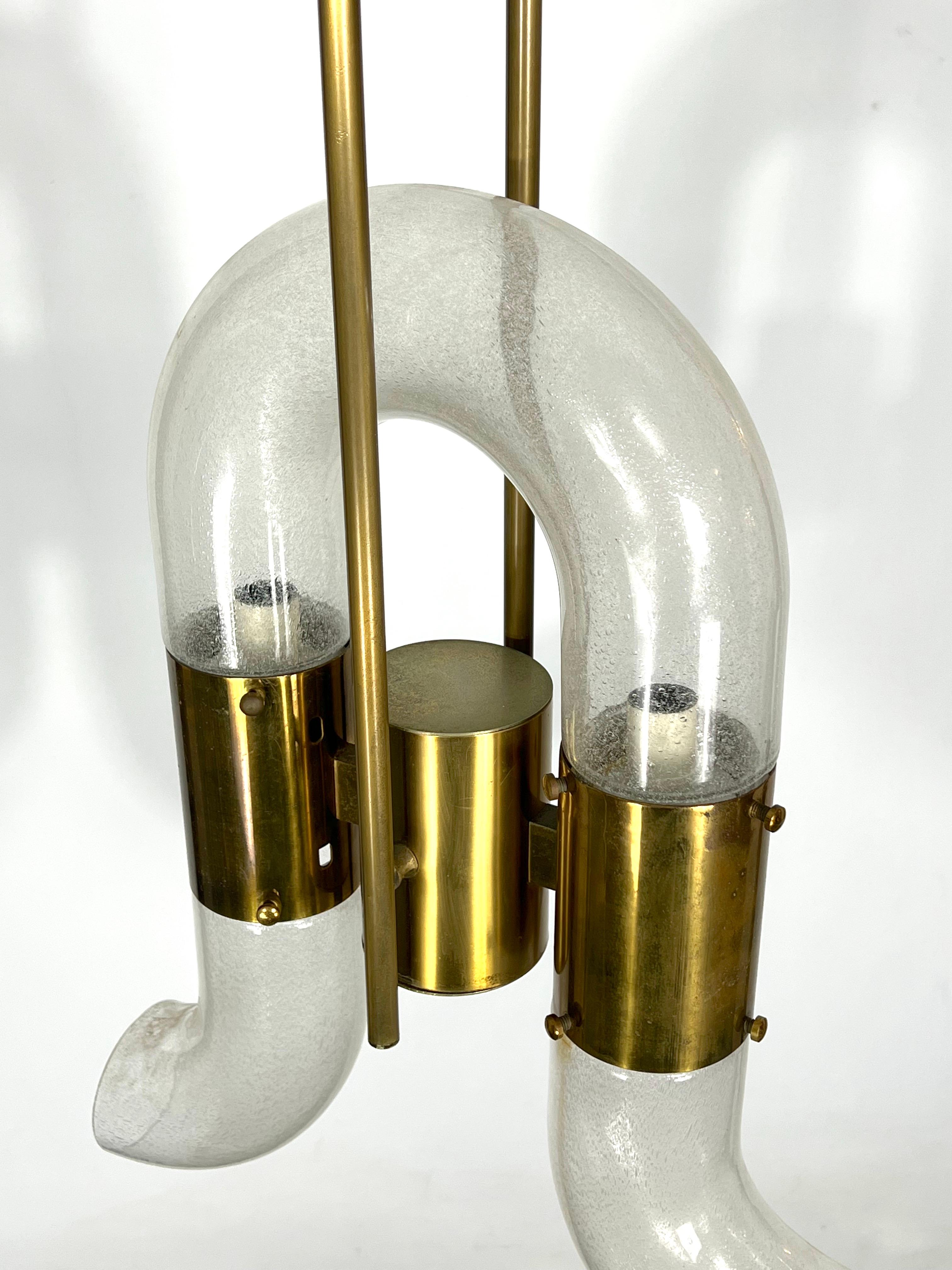 Carlo Nason for Mazzega, Brass and Pulegoso Glass Chandelier from 70s For Sale 6