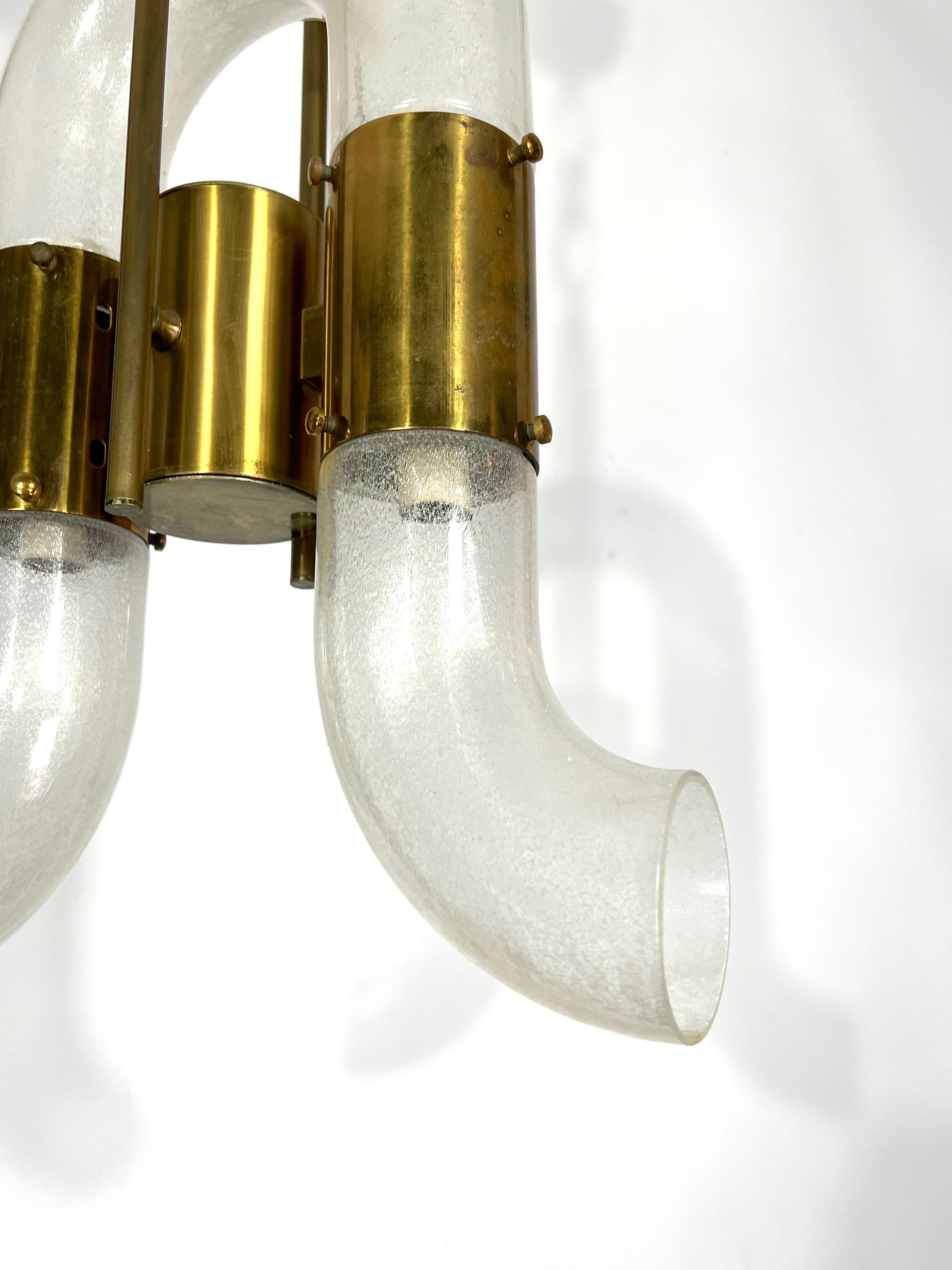 Carlo Nason for Mazzega, Brass and Pulegoso Glass Chandelier from 70s For Sale 8