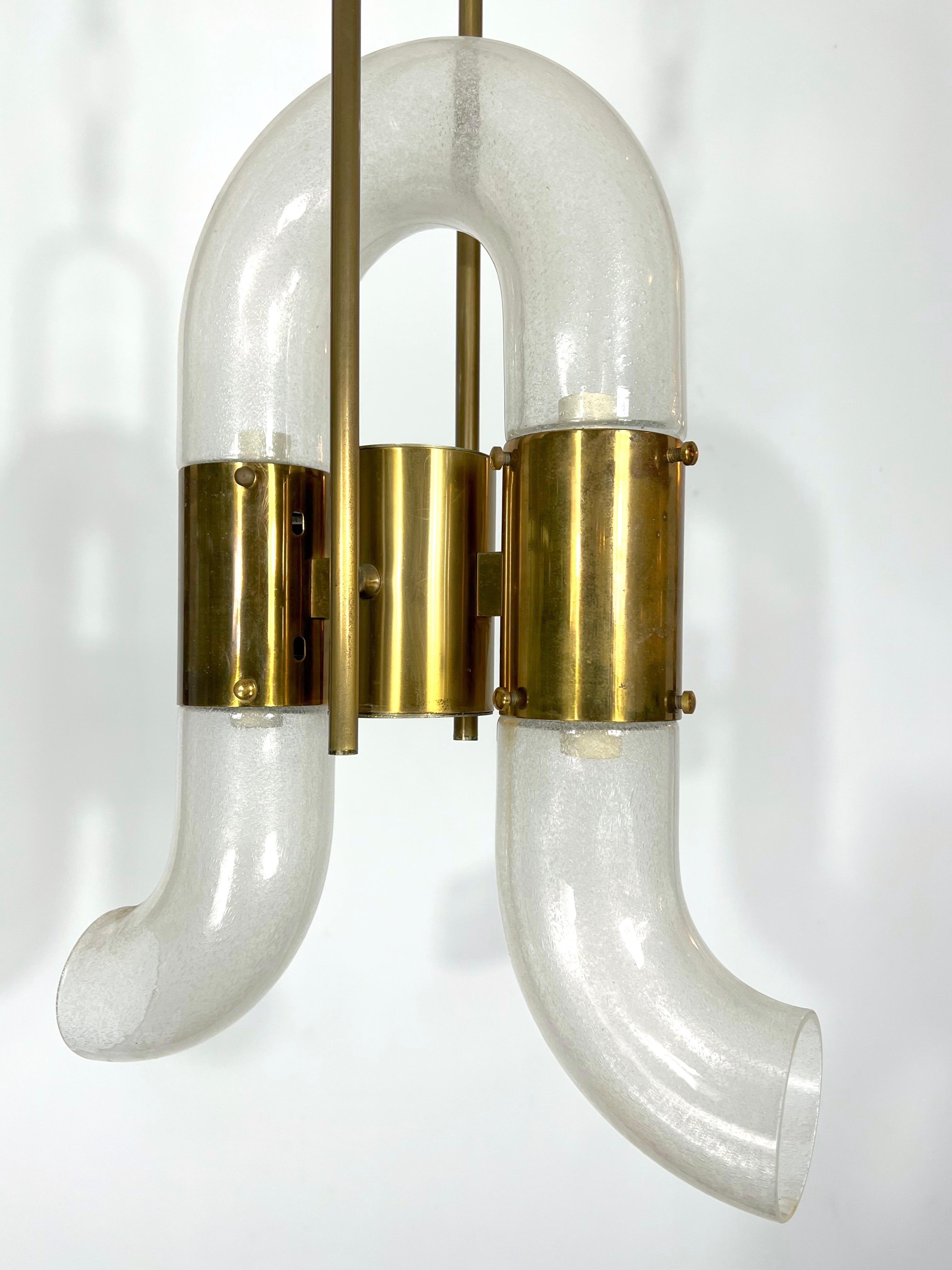 Carlo Nason for Mazzega, Brass and Pulegoso Glass Chandelier from 70s For Sale 9