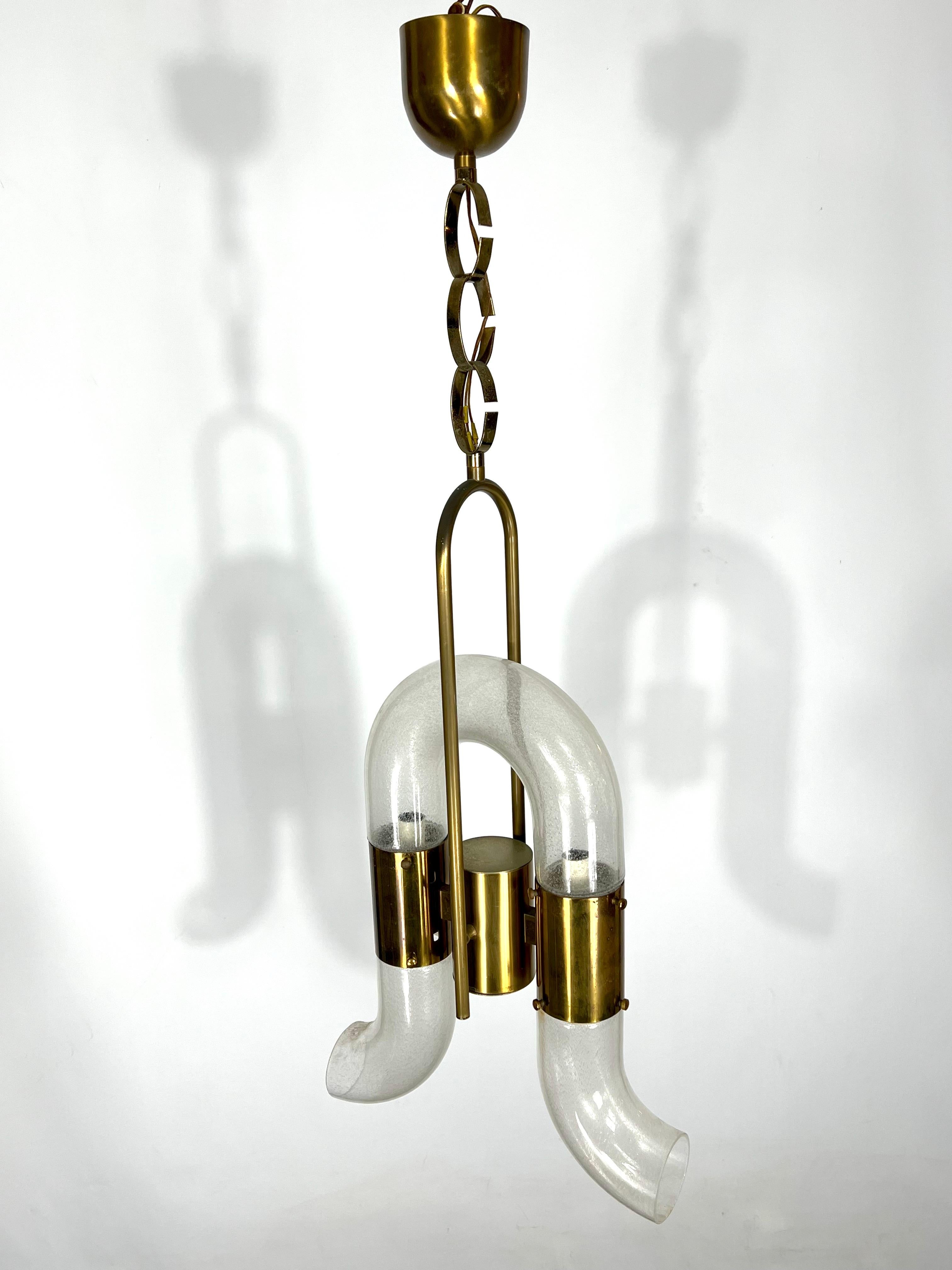 Carlo Nason for Mazzega, Brass and Pulegoso Glass Chandelier from 70s For Sale 10