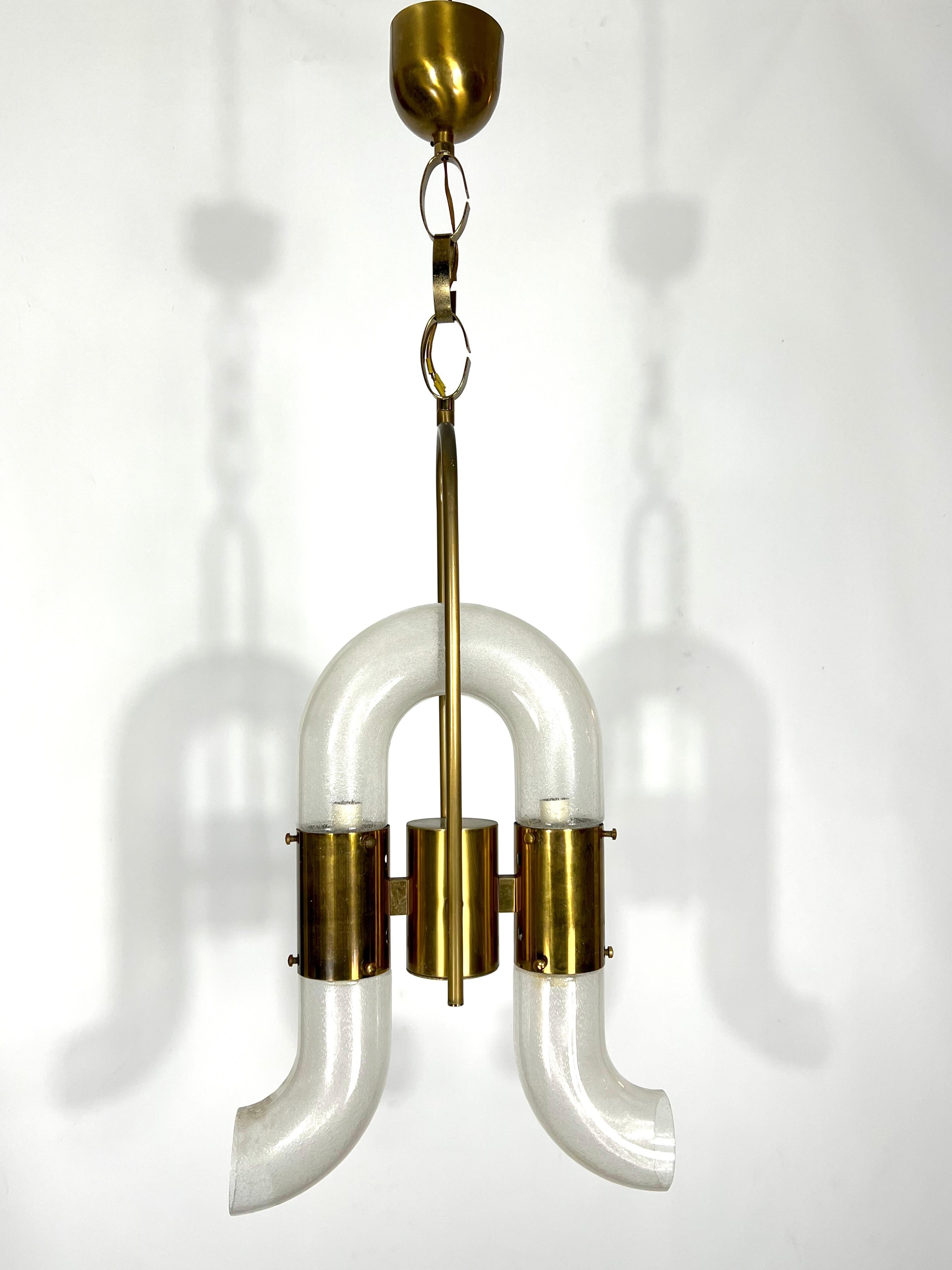 Carlo Nason for Mazzega, Brass and Pulegoso Glass Chandelier from 70s For Sale 11